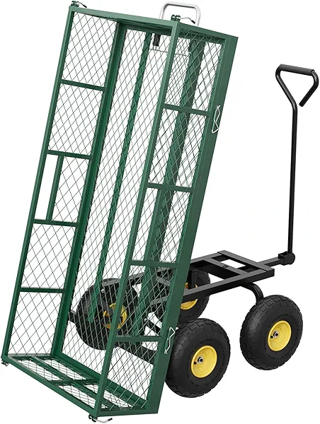 GarveeLife 900 LBS Garden Dump Cart with Removable Sidewalls, Heavy Duty Steel Dump Wagon with 180° Swivel Handle & 10-inch Tires, Yard Cart Utility Wheelbarrow for Backyard Farm