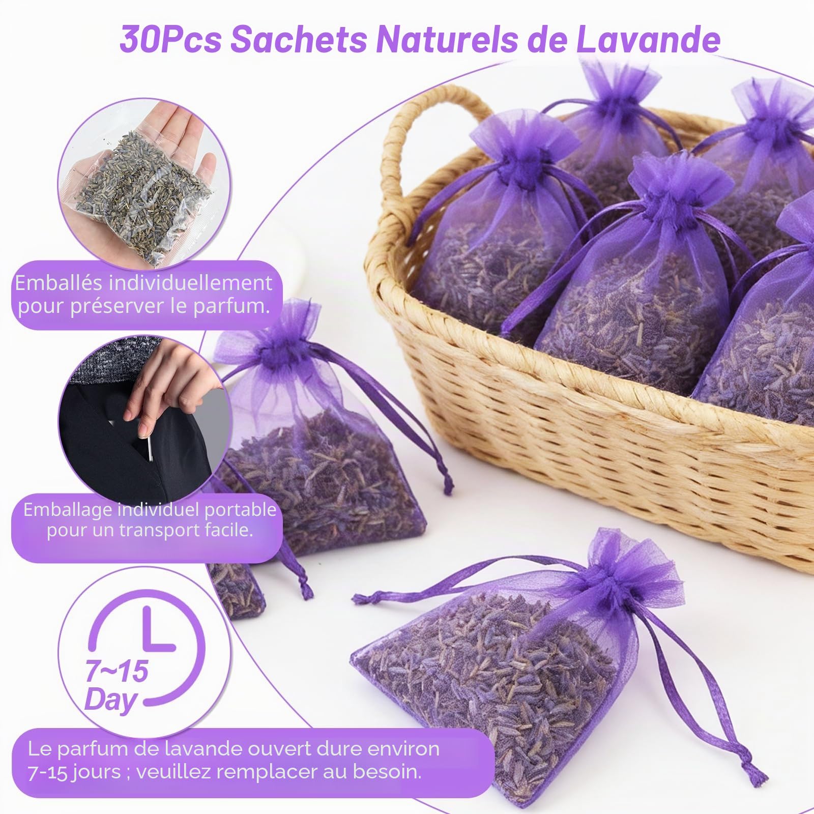 Sachets de Lavande 30 pièces, Anti Mites Textiles & Anti Mites Vêtements – Lavande Séchée Qualité Théière, Déodorisant Naturel Maison & Parfum d'Intérieur, Parfum d'Auto Anti Humidité (Cadeau Pourri)