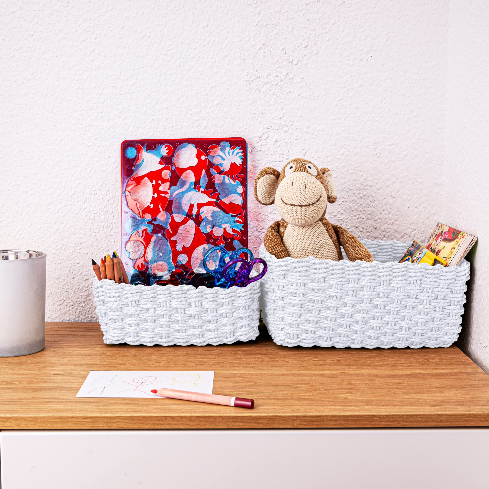 Lot de 4 Paniers de Rangement Tressés en Papier Écologique, Corbeilles Lot de 4 Paniers de Rangement Tressés en Papier Écologique, Corbeilles