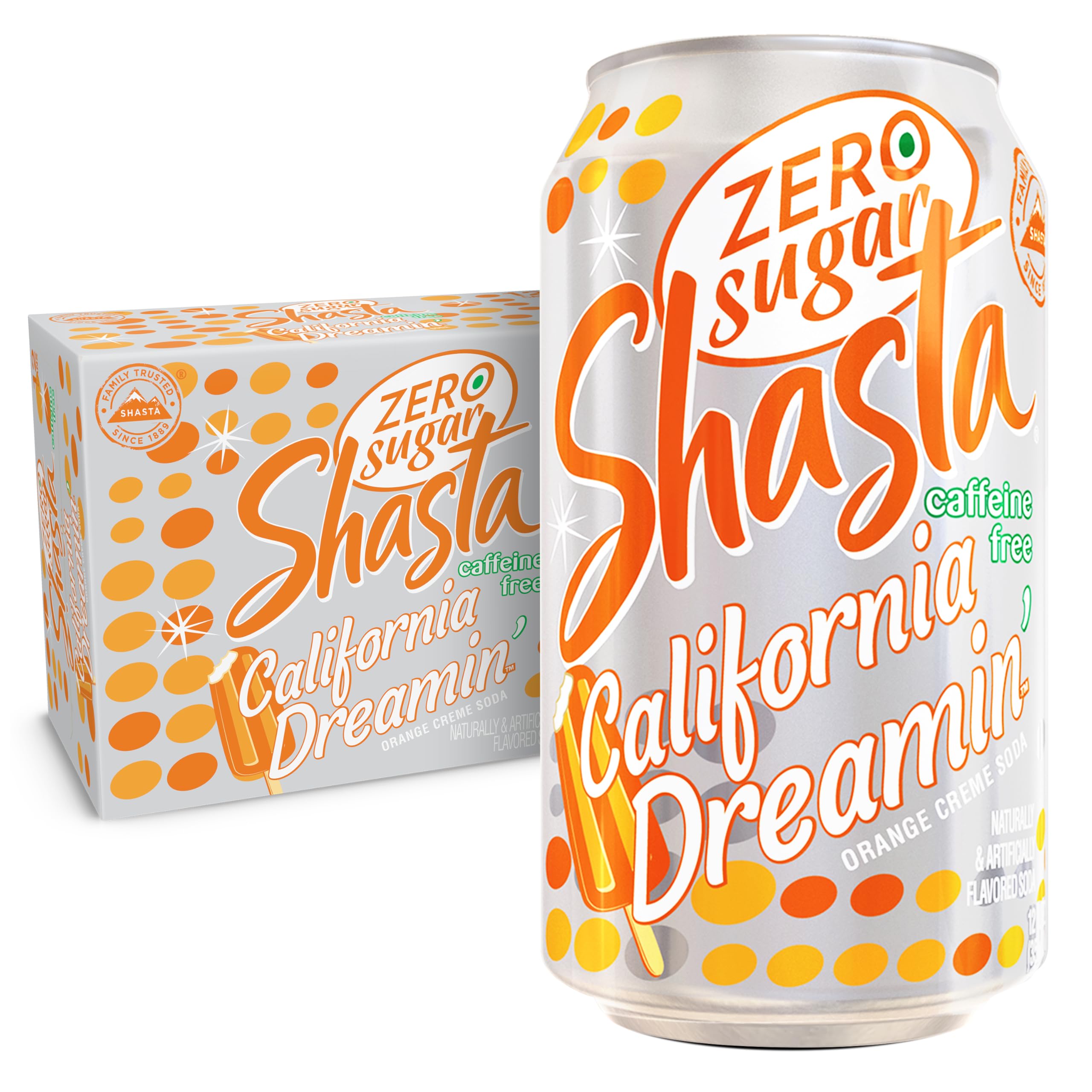 Shasta Zero Sugar California Dreamin' | Citrus & Tropical Flavor | 12-Pack of 12oz Cans | Sugar-Free, Caffeine-Free Soda with Bright, Refreshing Vibes