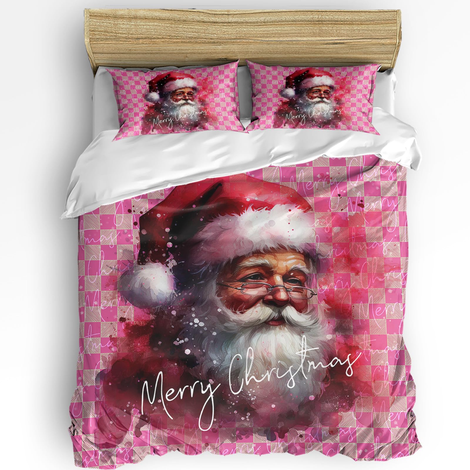 Pink Santa Bed Duvet Cover Twin Size Washed Patterned Textured Duvet Cover Sets with Zipper Tiers Microfiber Soft