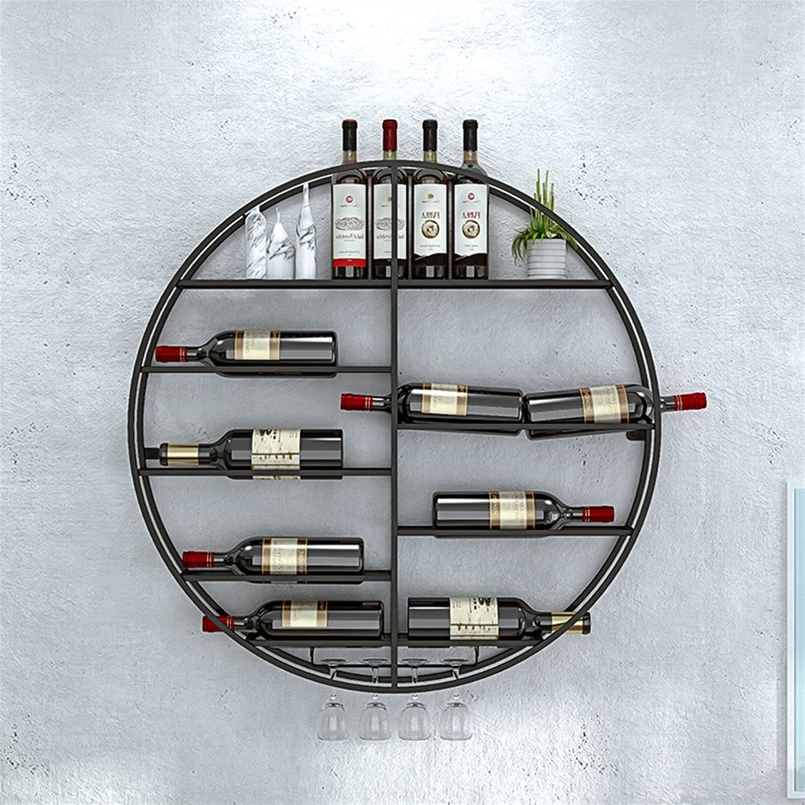 Casier à vin mural rond pour bouteilles support de verres étagère cuisine