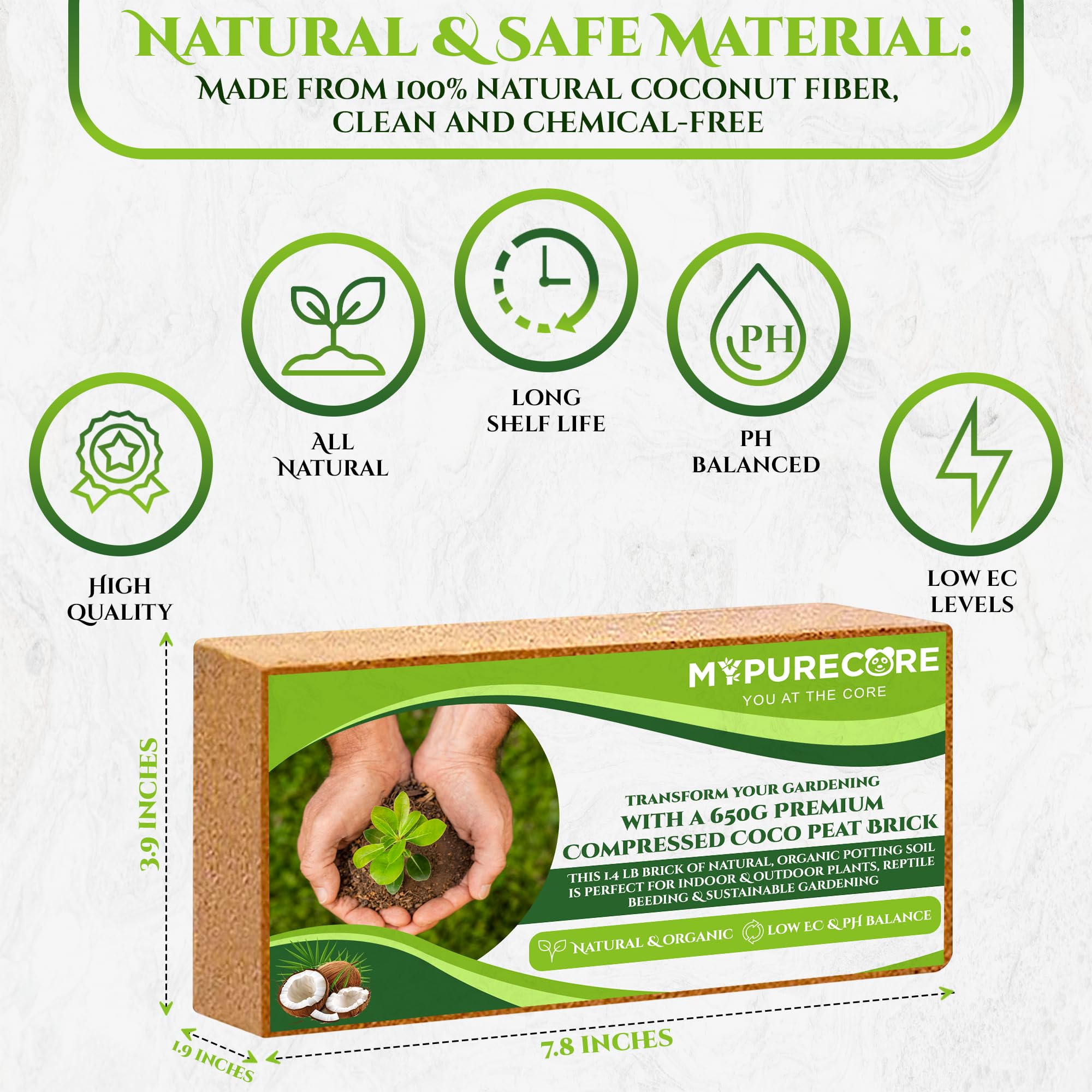 MYPURECORE 2 x 650g Organic Coco Coir Bricks, Natural Coconut Fiber for Indoor & Outdoor Plants, Tortoise Bedding - Image 2