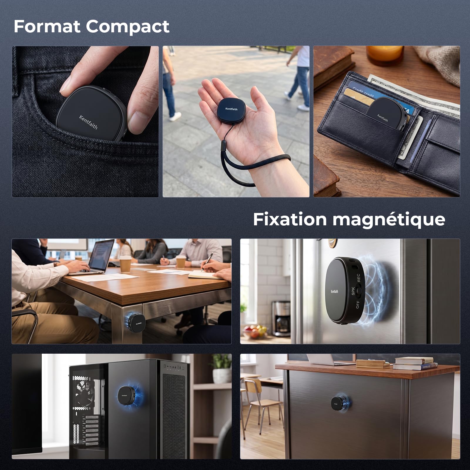Kentfaith Dictaphone Enregistreur Vocal 64 Go Magnétique Activation Vocale