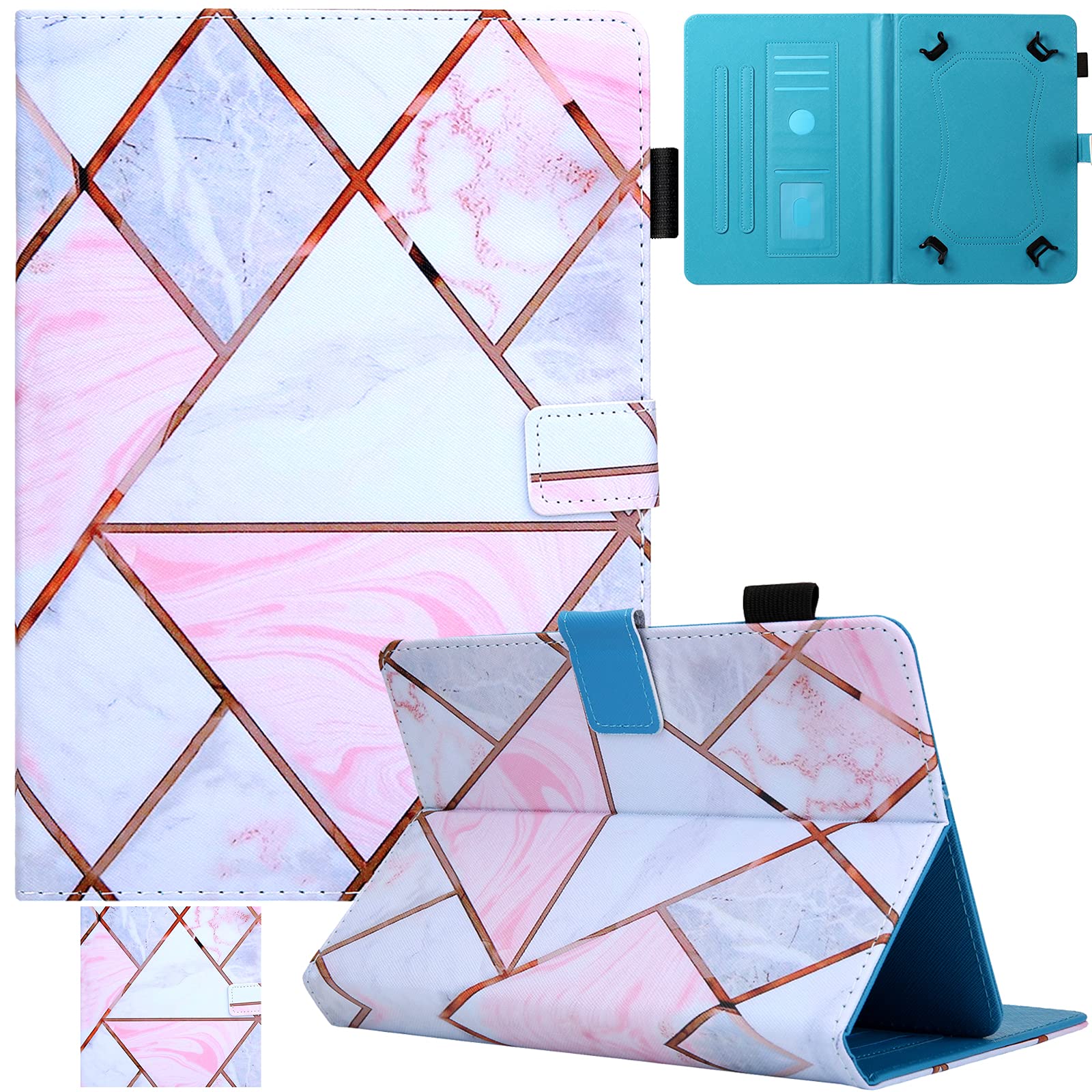 Universal Case for 7 inch Tablet, REASUN PU Leather Stand Card Slots Case for Samsung Galaxy Tab E 7.0/Tab A 7.0/Kindle Fire 7.0 2015 2017 2019/HDX7 and More 6.5 - 7.5 inch Tablet, Lattice Marble