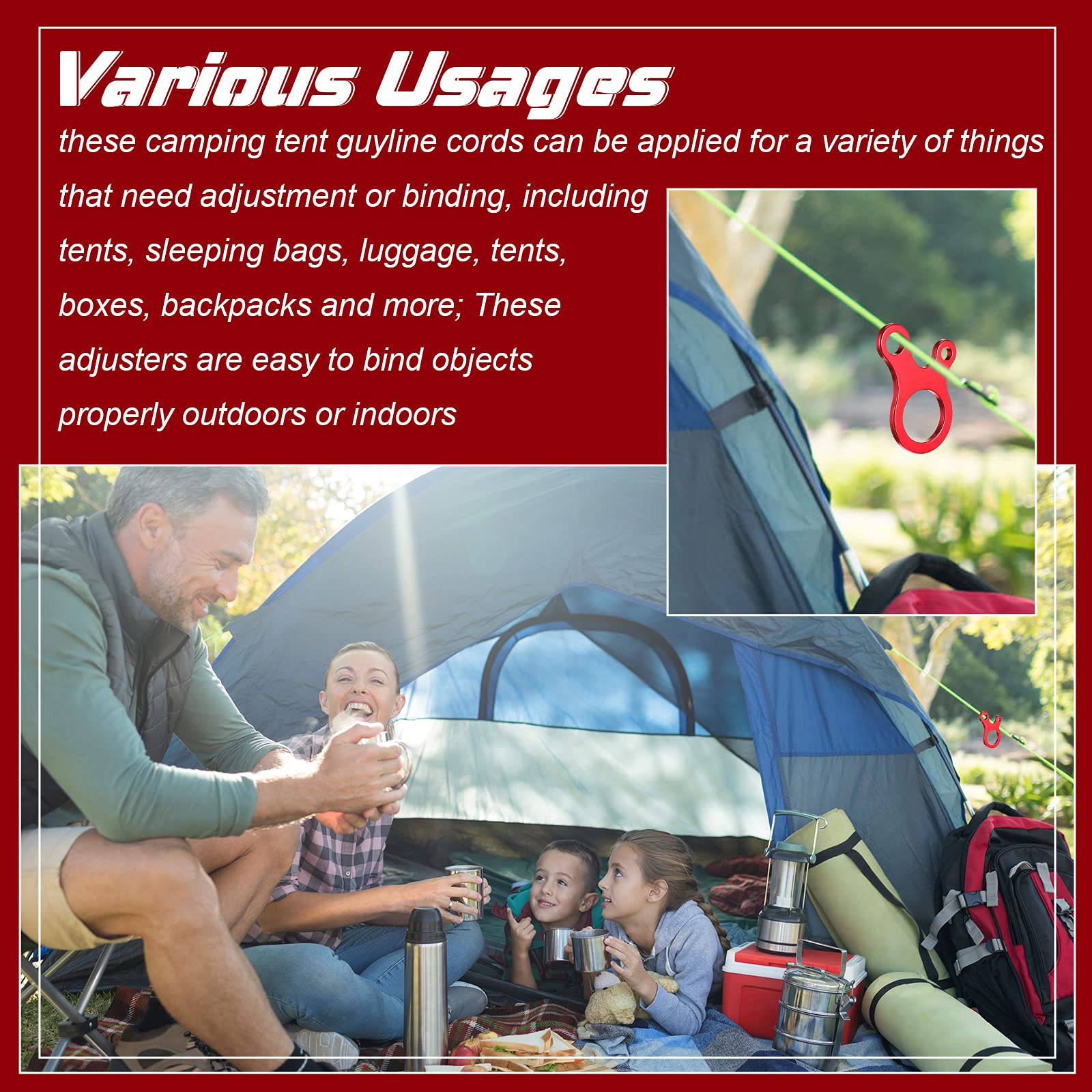 30pcs Aluminum Alloy Guyline Cord Adjuster Camping Tent Tensioners Rope Adjuster For Outdoor Camping Hiking