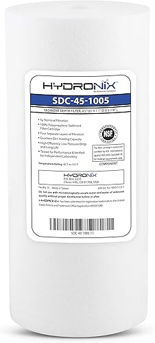 Hydronix SDC-45-1005 Cartucho de filtro de agua de sedimento de polipropileno NSF para toda la casa o comercial 4.5" x 10" - 5 micrones
