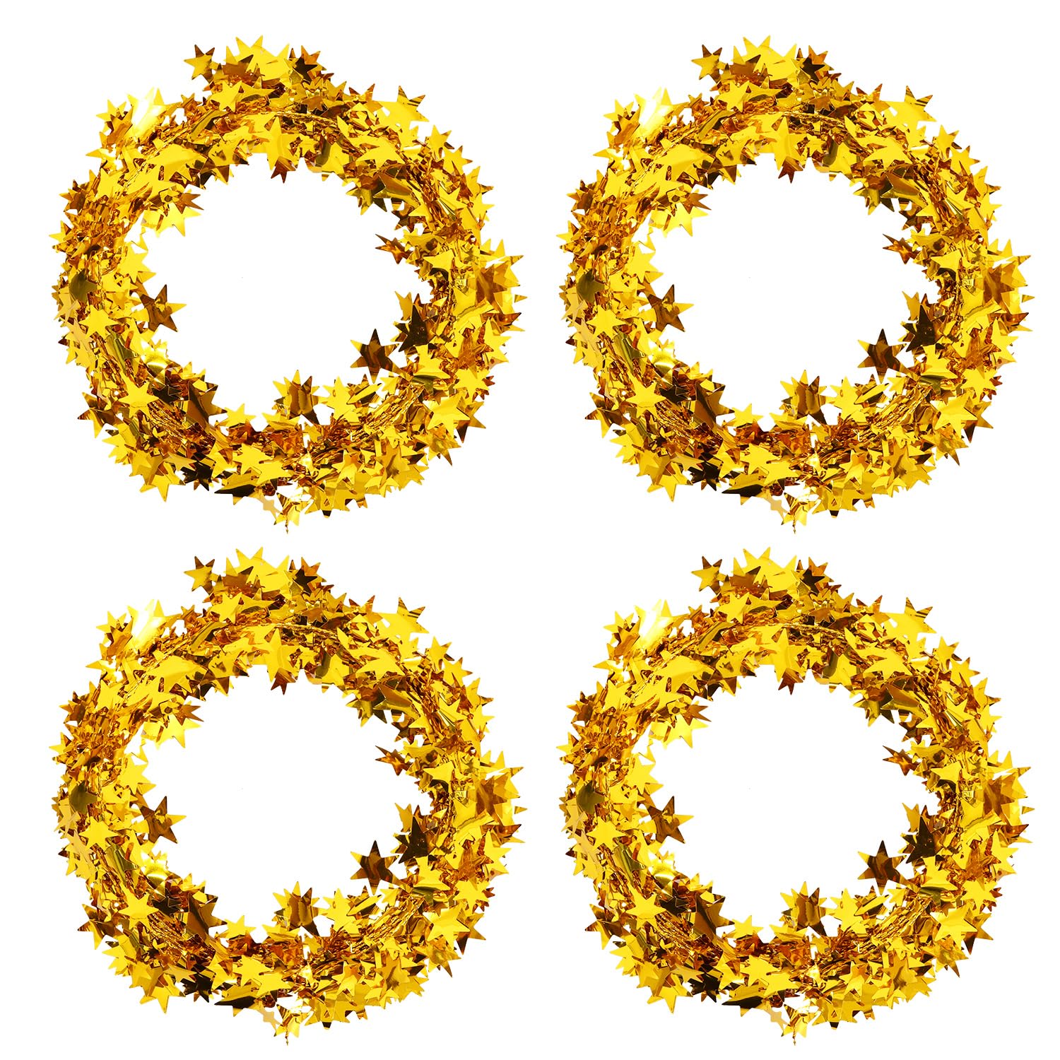 TONIFUL 98FT Gold Christmas Star Tinsel Garlands with Wire,Shiny Star Wire Tinsel Garlands Christmas Ornament Used to Decorate Christmas Tree, Table, Birthday Party, Wedding