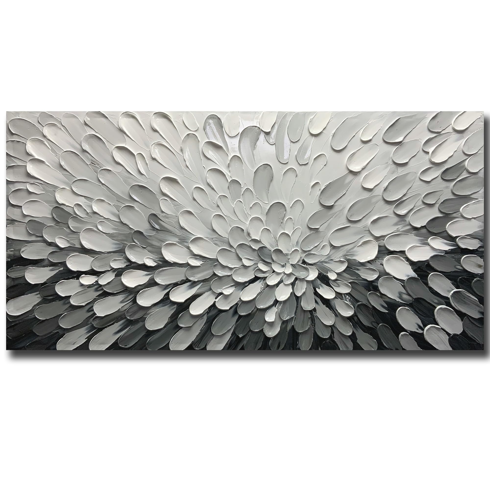 V-inspire Abstract Wall Art Print, 24x48 Inches, Black and White, Canvas Frame