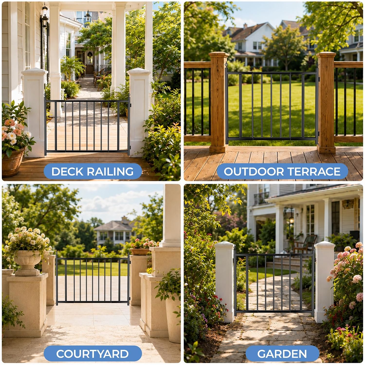 Expandable Deck Gate 3 to 4 FT.Wx37 H No Cut for Patio Garden Yard | Heavy Duty & Anti-Rust Metal Fence Gate, Deck Railings Gate with Heavy Duty Gate Hinge and Latch