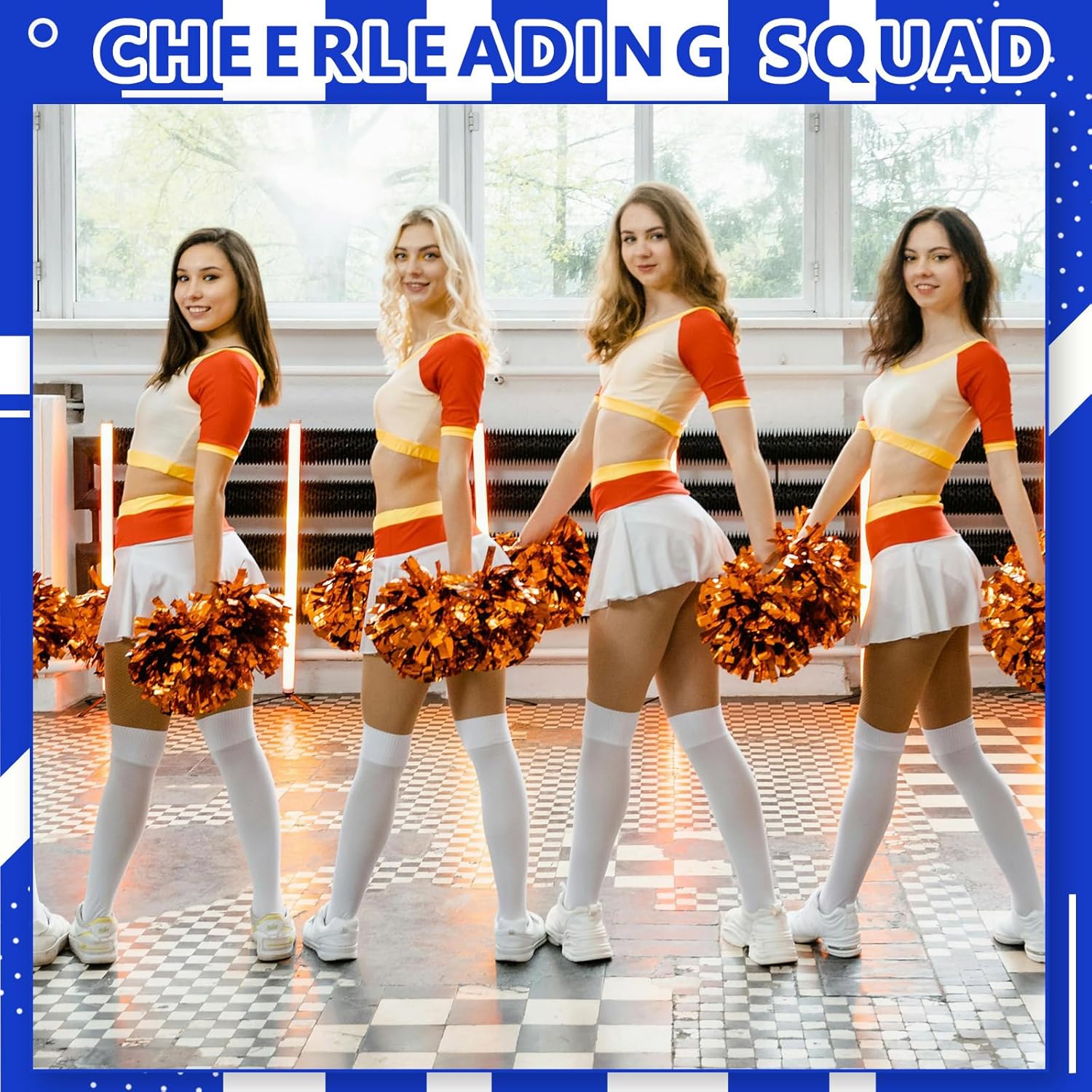 Cheerleader Pom Poms 24 Pack Sports Dance Cheering Plastic Metallic Cheerleading Pom Poms for Kids Adults-Ring Style (Colorful+Green)