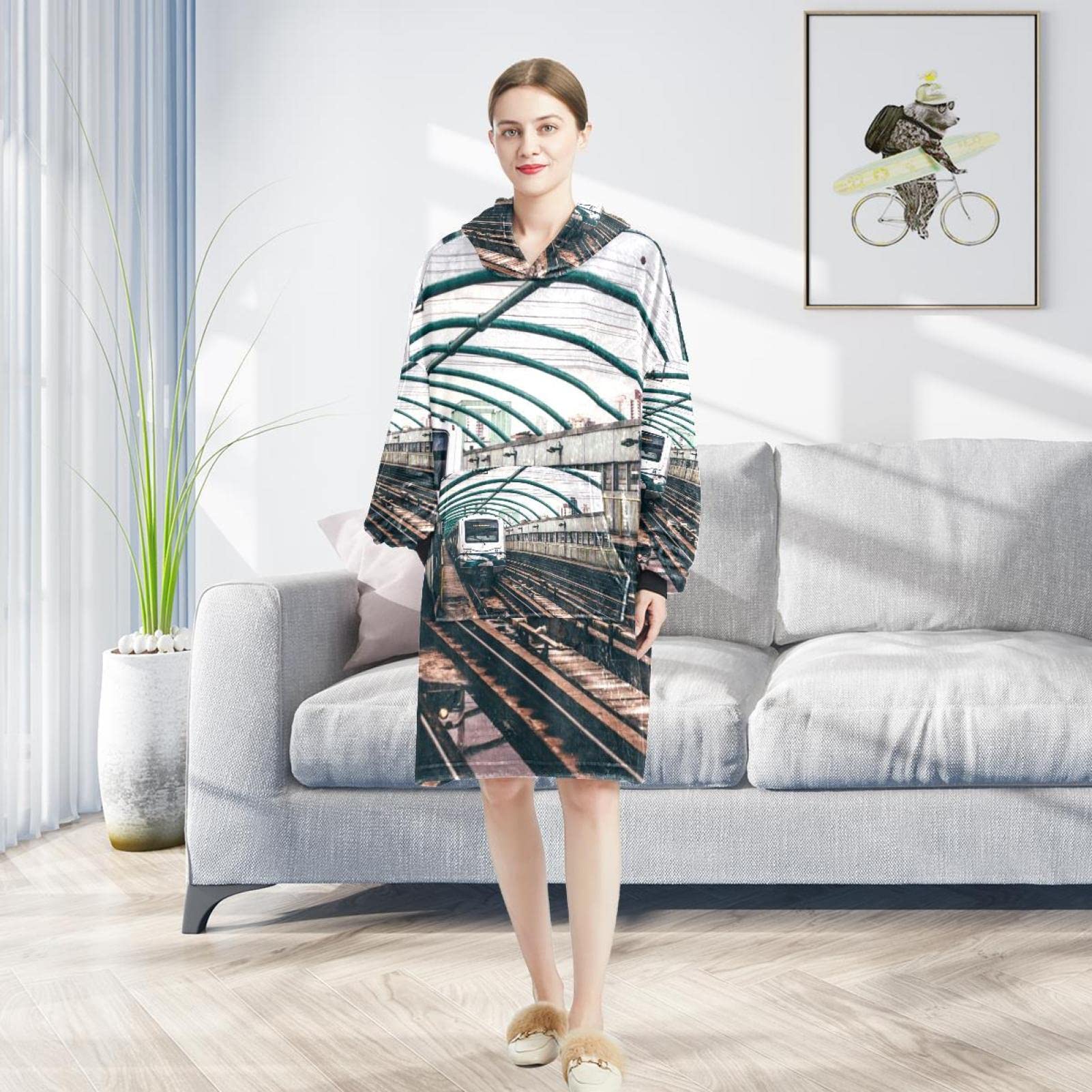 Bluza z kapturem z motywem toru pociągowego, oversize z kapturem dla kobiet, wygodna bluza, wielobarwny, rozmiar uniwersalny