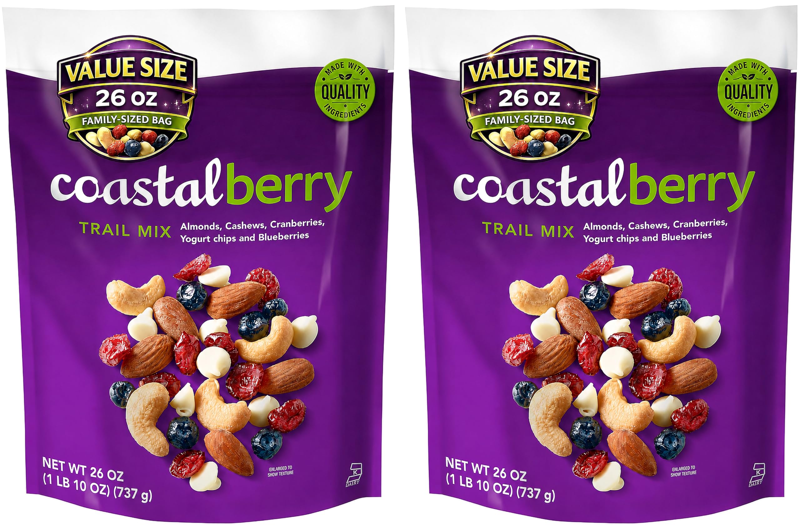 Wild Coastal Berry Trail Mix Root, 100% Natural Almonds, Cashews, Cranberries, Yogurt Chips and Blueberries, Pack of 2 bags