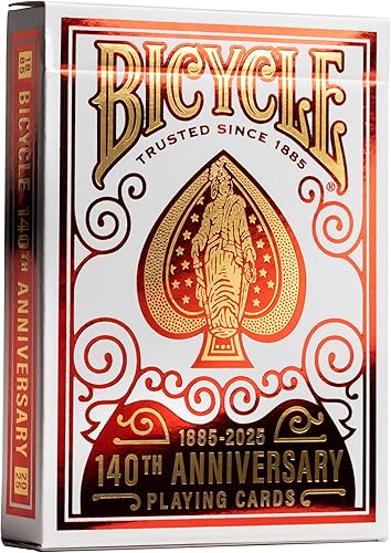 Bicycle Cartas de juego del 140 aniversario, edición especial de 1885, baraja coleccionable de lámina roja y dorada para juegos de cartas de póquer,