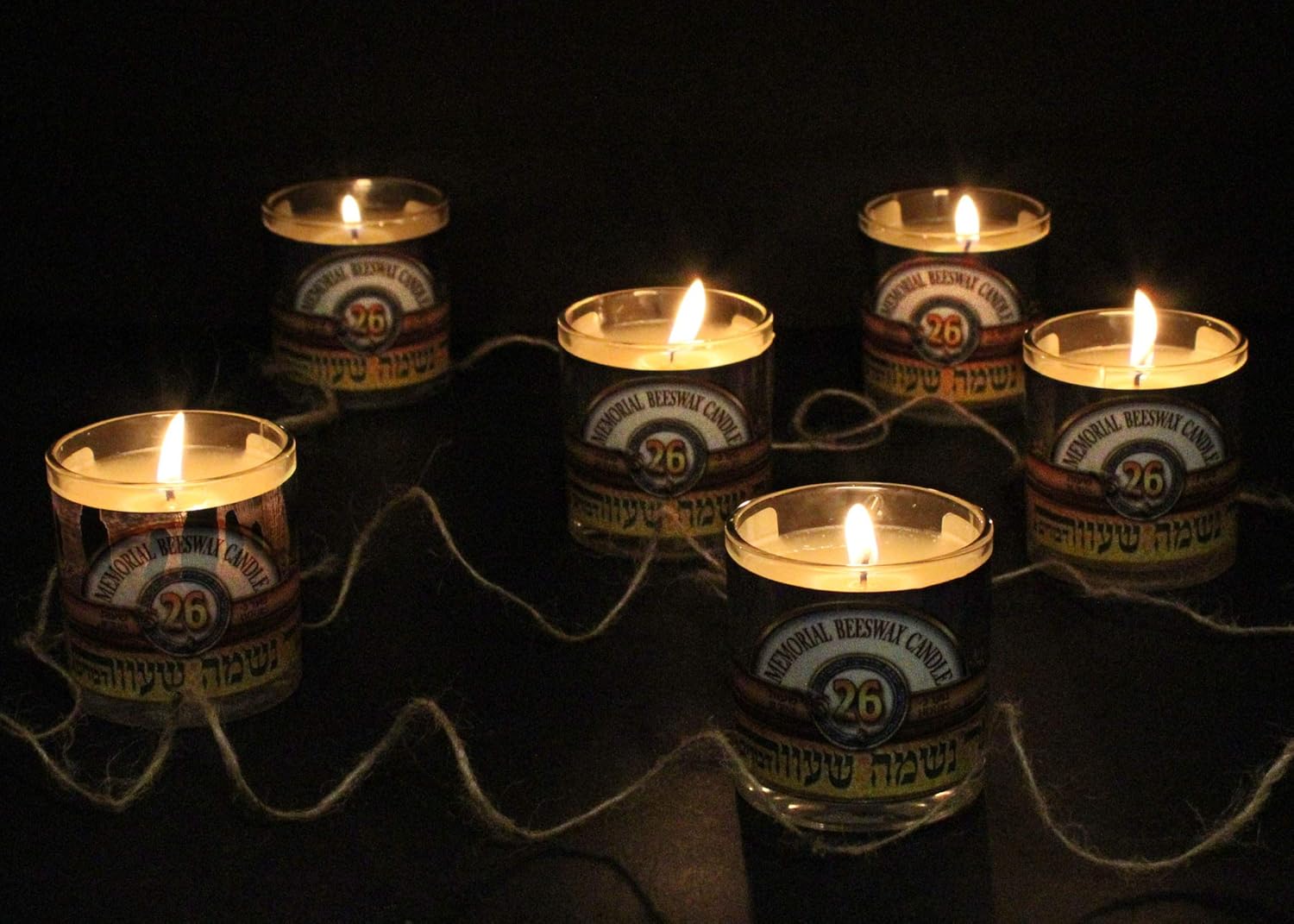 RAMBUE Memorial Beeswax Candles in Glass Jar 24 Hour Burning Time -6 Pack- Kosher Yahrzeit Candle Ner Neshama Ner Shava Light in Remembrance of Loved Ones Funeral Shiva Burn 1 Day