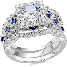Newshe Jewellery Princess Moissanite Engagement Ring for Women 925 Sterling Silver Wedding Band Rings Blue Sapphire Bridal Sets Promise Size