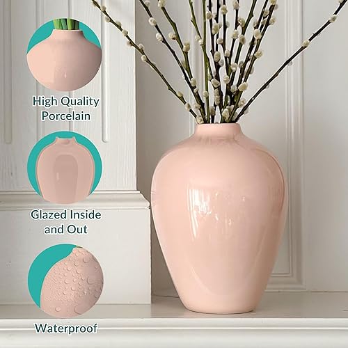 Miniatura 10 de Willowy Jarrón de porcelana brillante de 10 pulgadas, jarrón grande de cerámica negra, jarrones negros para centros de mesa, para decoración del