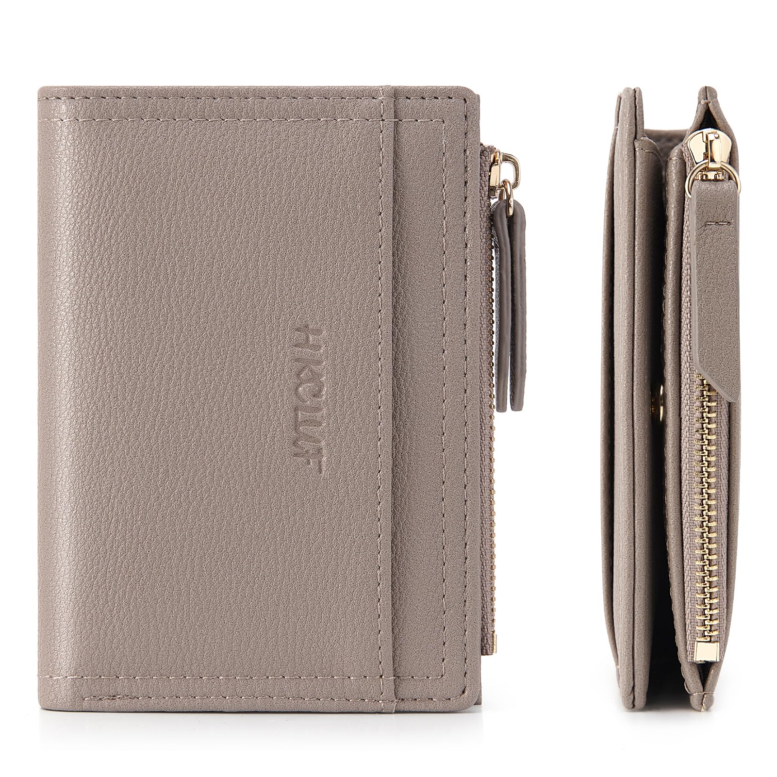 HKCLUF Portafoglio Piccolo Donna,Grande Capacità Portafogli Donna Pelle,Cerniera Tasca Porta Monete Portafoglio Porta Carte Borsa(A2-grigio)