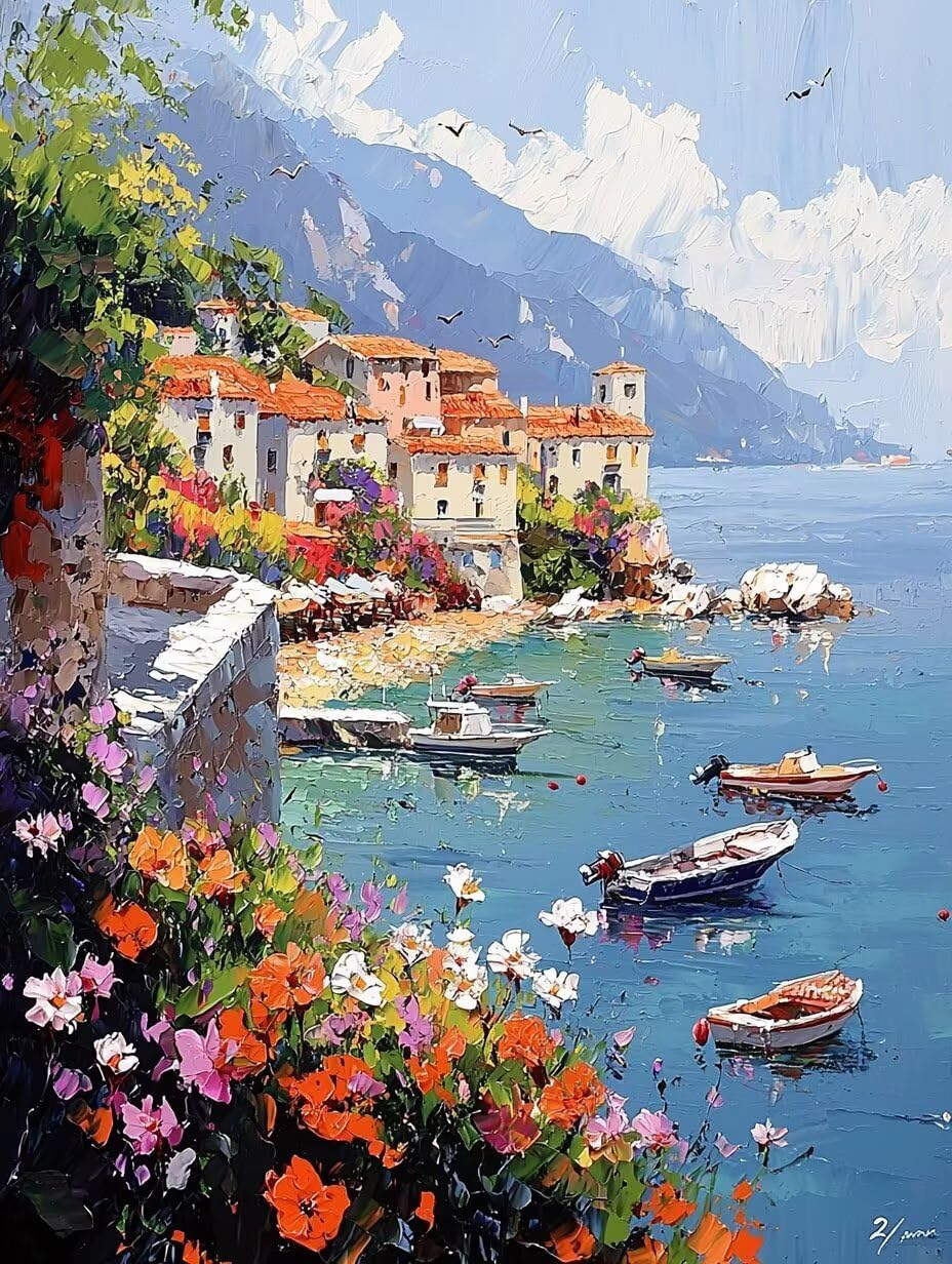 Glslmznq 5D Diamond Painting Kit Completo Vista sulla Marina 70x90cm S-514 | Diamond Painting, Pittura Diamante per Adulti e Bambini, Kit DIY Punto Croce per Decorazione Murale la casa - Regalo