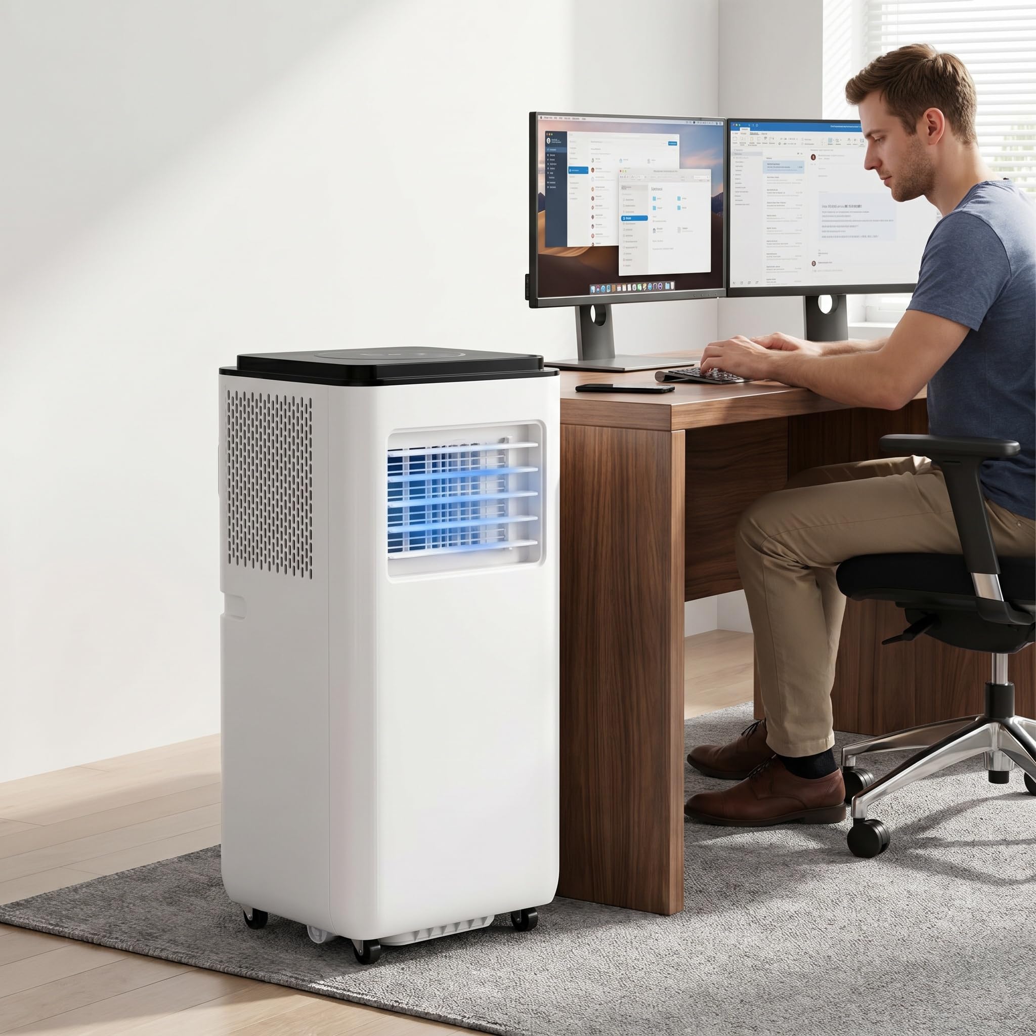 Tragbare Klimaanlage 14000 BTU mit Fernbedienung, 24H Timer & Fenster Kit, kühlt 28m² für Home Office, Oszillation, 2 Geschwindigkeiten