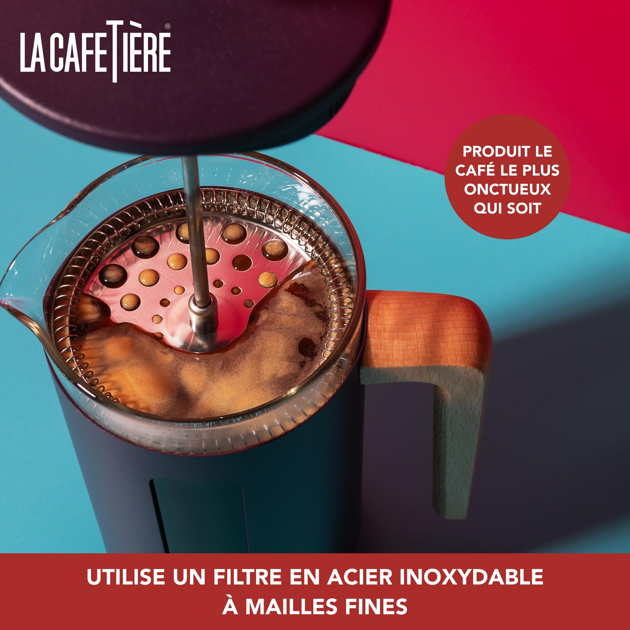 Cafetière Pisa 3 Tasses En Acier Inoxydable Avec Poignée Bois Naturel - 350ml Pour Café Et Thé