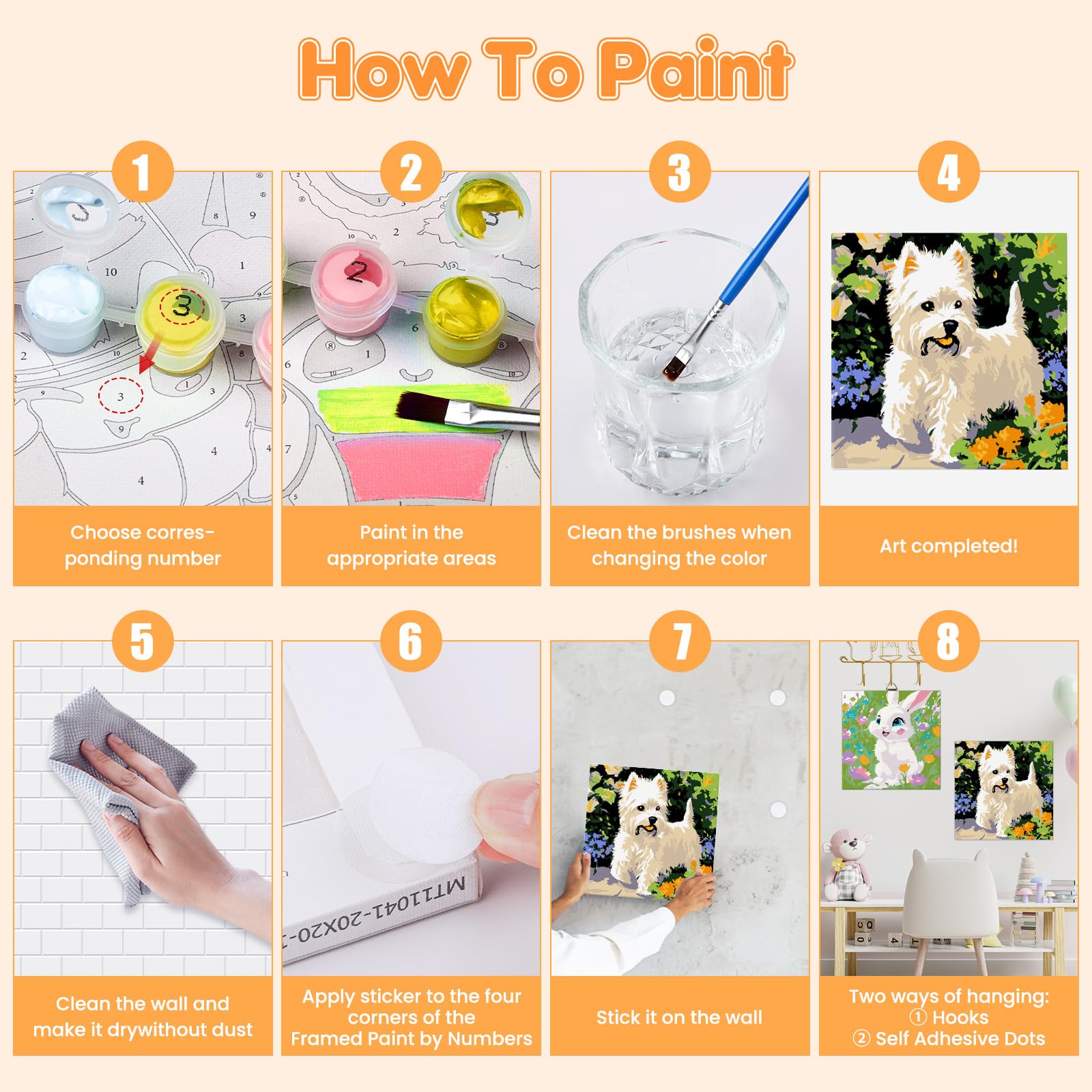 GHHKUD Kit per dipingere con i numeri per bambini e adulti, confezione da 4 dipinti con numeri su tela per principianti, bambini che dipingono con numeri con cornice in legno, animali dei