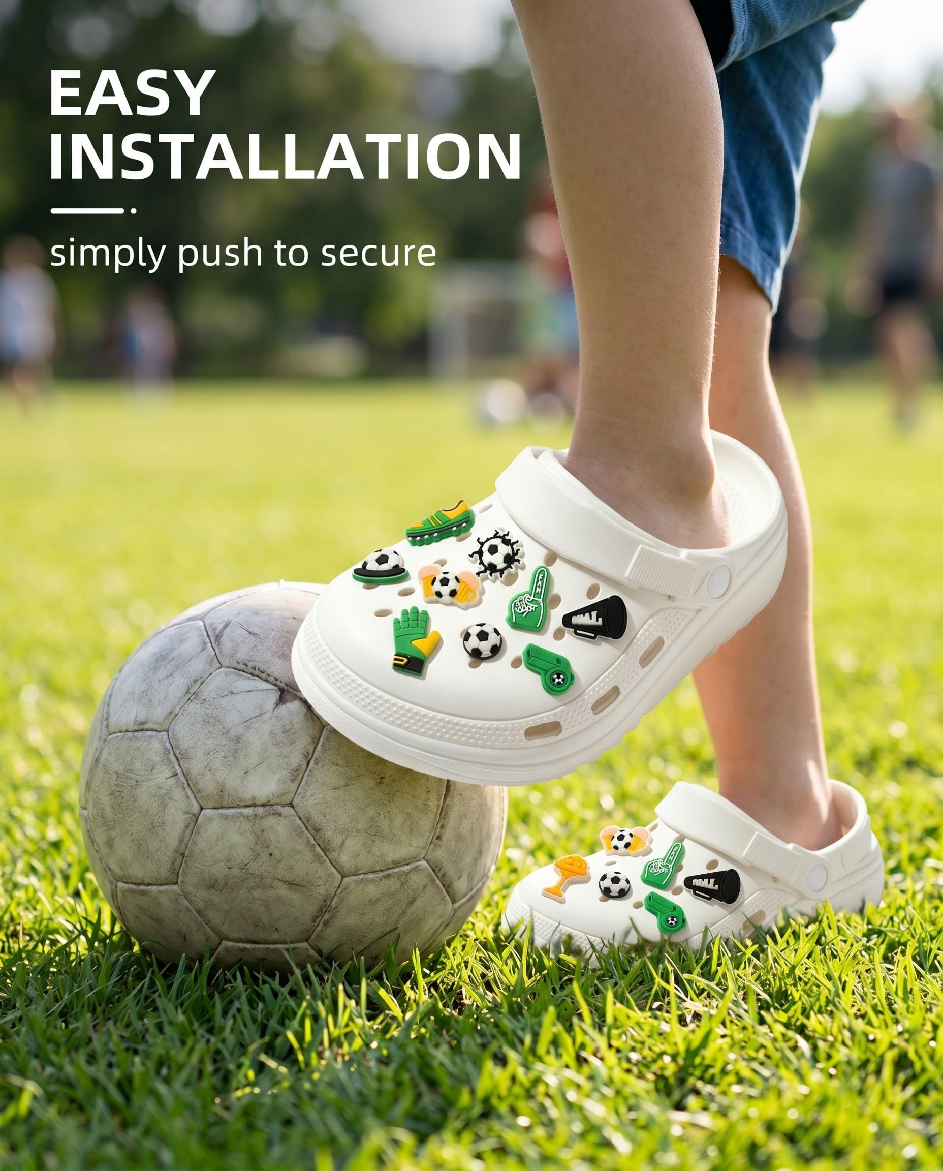 Pins para croks Accesorios 12 Piezas Verde Fútbol, Charms para Decorar Zapatos de Niños y Adultos, Estilos Deportivos, Regalo Ideal para Fans y Deportistas