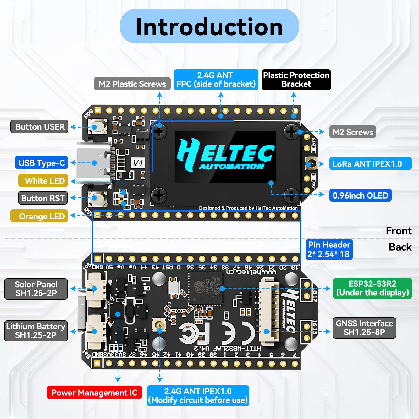 ESP32 LoRa V4 Dev Board pré-soudé + module GNSS L76 + batterie 3000 mAh, ESP32-S3 WiFi Bluetooth 2 Mo PSRAM 16 Mo Flash 863-928 MHz antennes OLED prend en charge GPS solaire pour Arduino