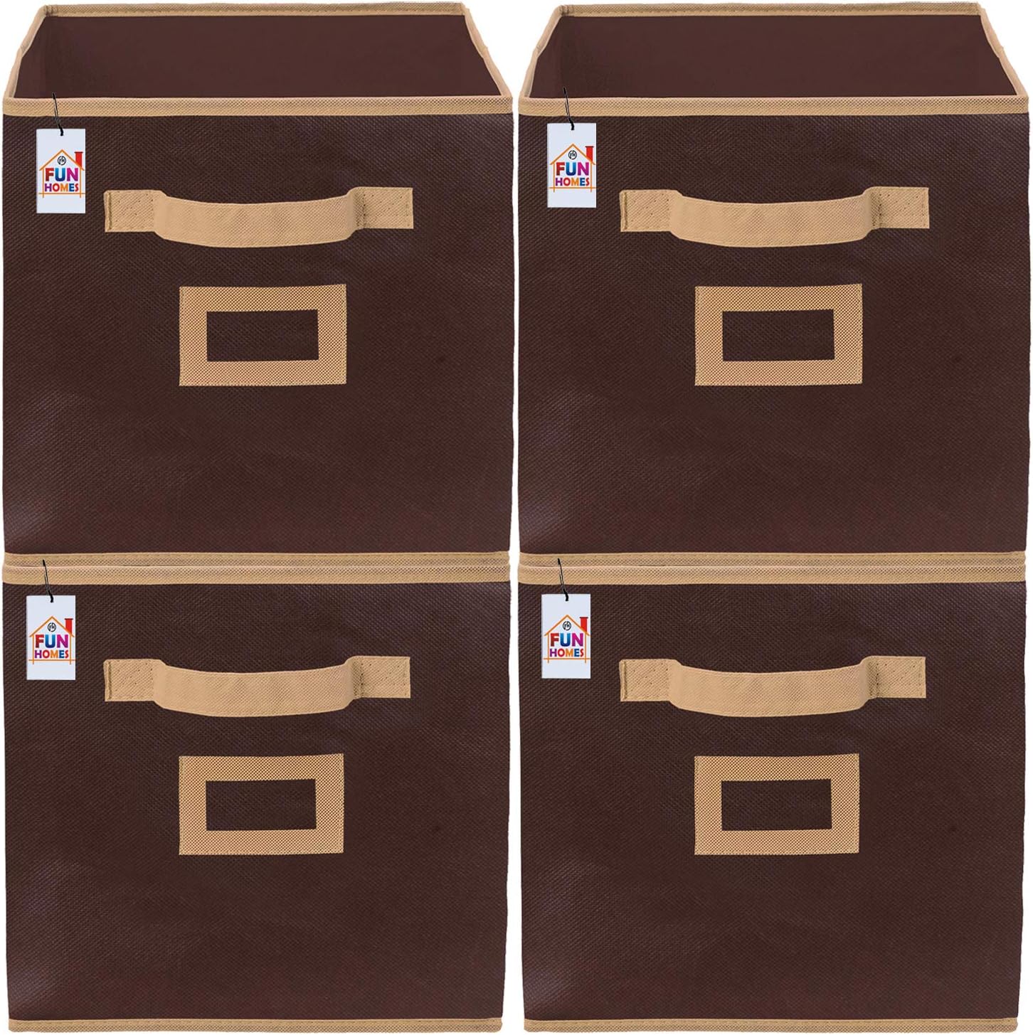 Fun Homes Non Woven Fabric 4 Pieces Foldable Small Size Storage Cube Toy,Books,Shoes Storage Box With Handle,Extra Small (Brown)