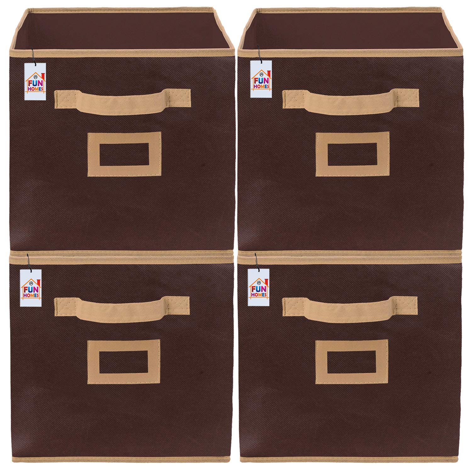 Fun Homes Non Woven Fabric 4 Pieces Foldable Small Size Storage Cube Toy,Books,Shoes Storage Box With Handle,Extra Small (Brown)
