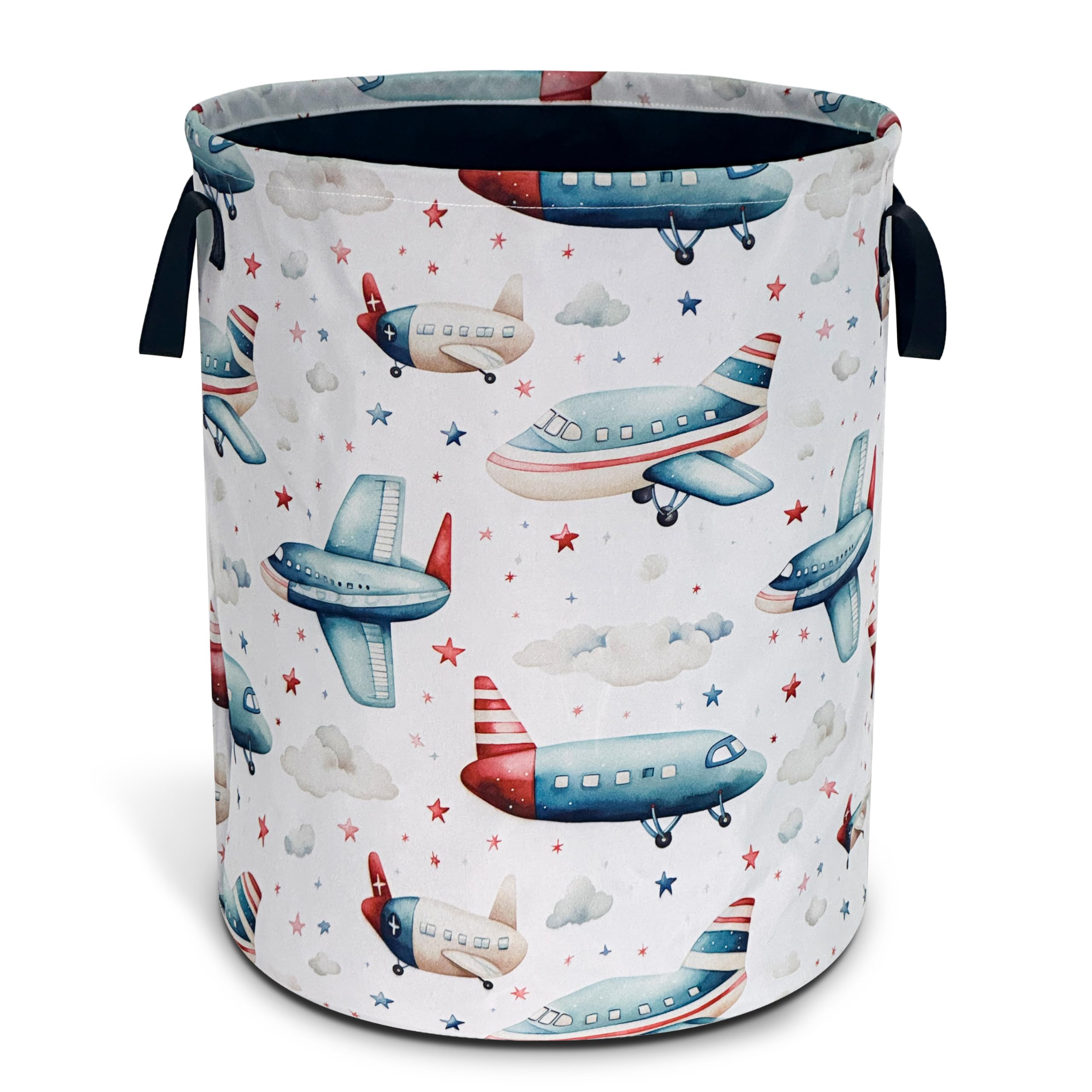 Airplane Cartoon Laundry Basket Foldable Oxford Cloth Hamper 18.9 x 16.5 In