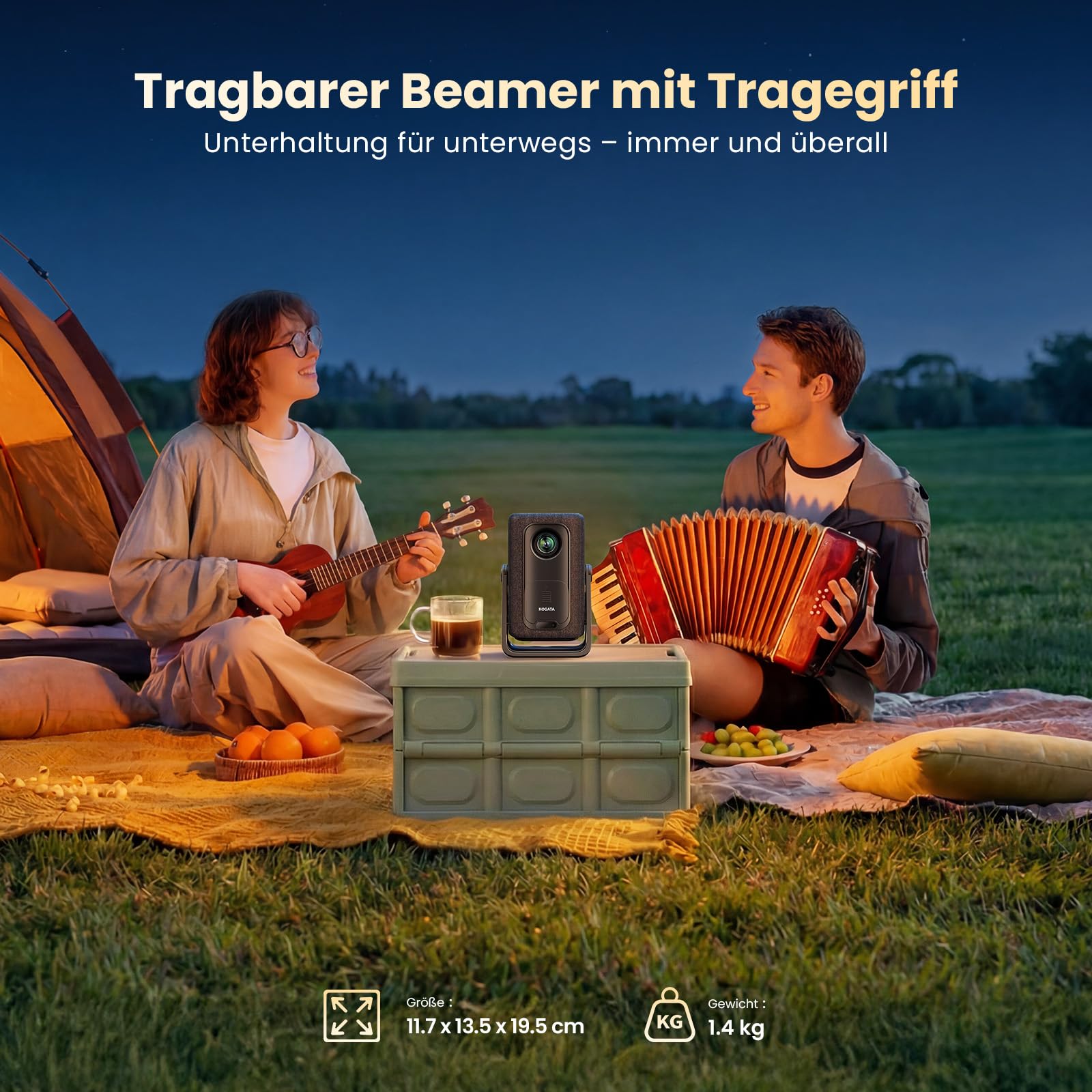 4K Smart Beamer | KOGATA Kurzdistanz 1.1:1, tragbar | Kompatibel mit Netflix-App | Dolby Audio & DTS | Autofokus & 6D Keystone | HDR10+, WiFi 6 & Bluetooth 5.4 | Heimkino, Outdoor & Garten Projektor