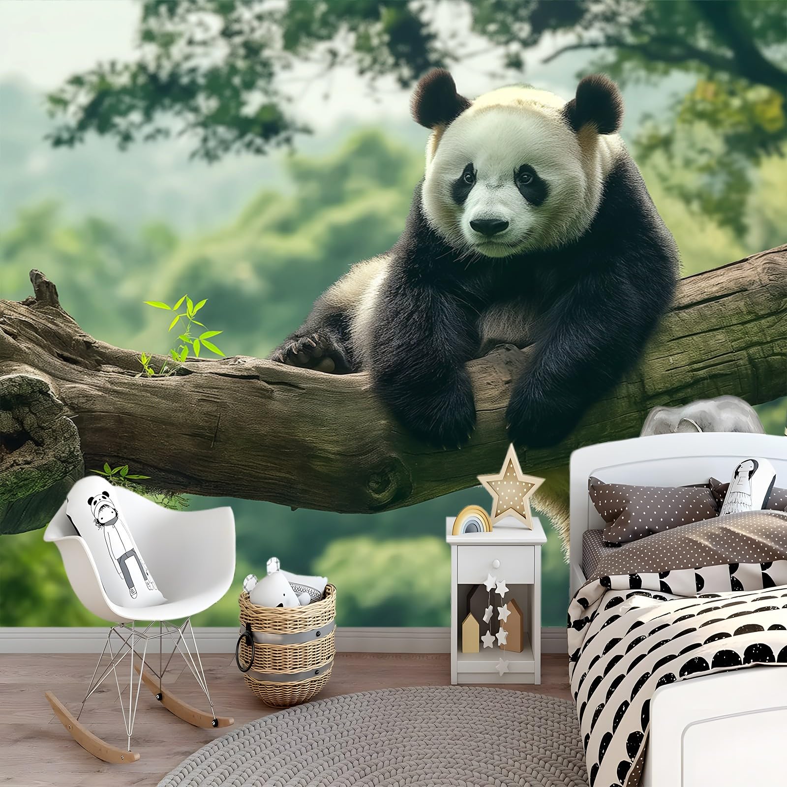 Tapeta 300 x 210 cm, tapeta z włókniny, duża panda w dżungli, wodoszczelna, folia ochronna na ścianę, do sypialni, salonu, folia meblowa, tapeta ścienna, fototapeta zielona, w zestawie poradnik do