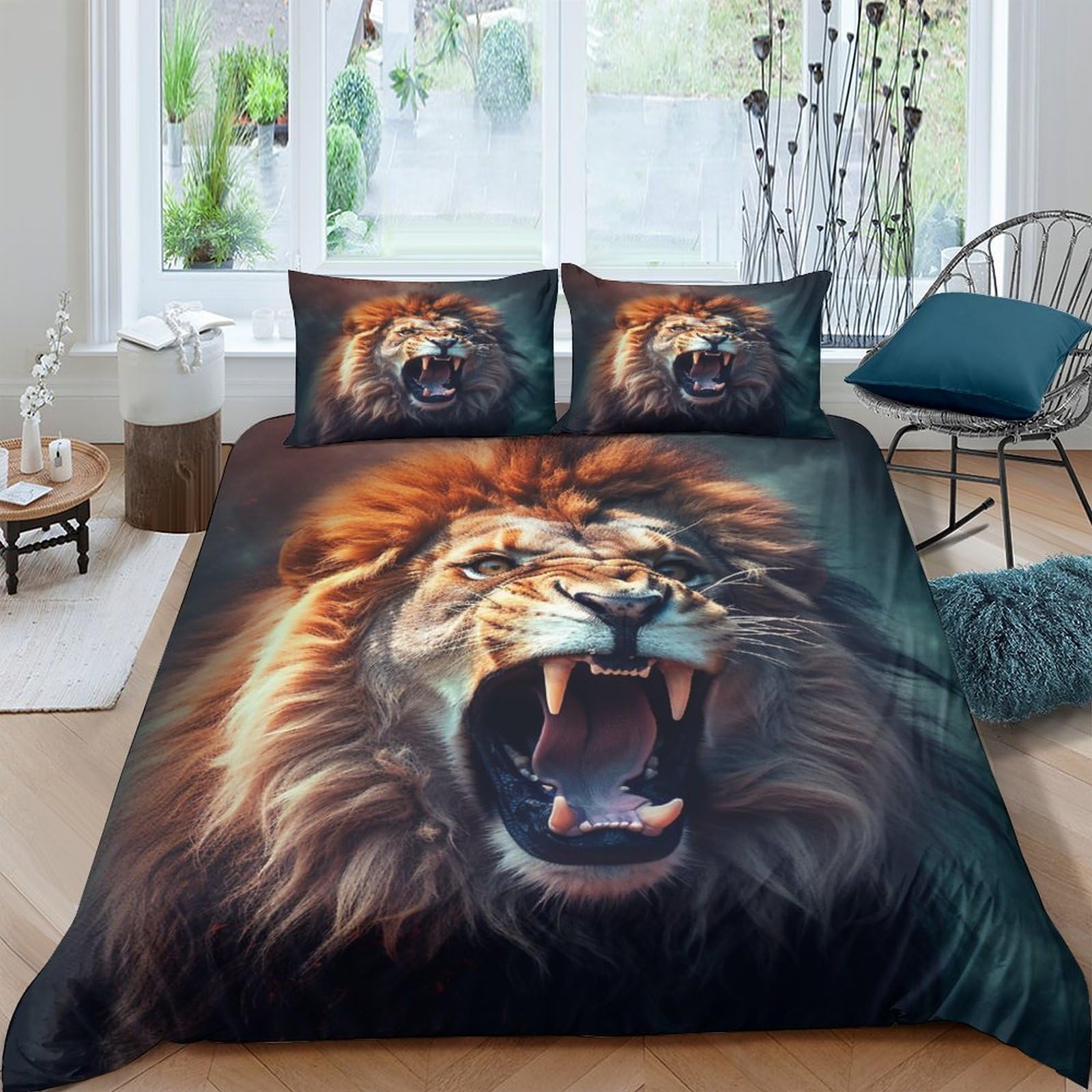Parure de lit Lion en microfibre supérieure avec housse de couette zippée 200x200