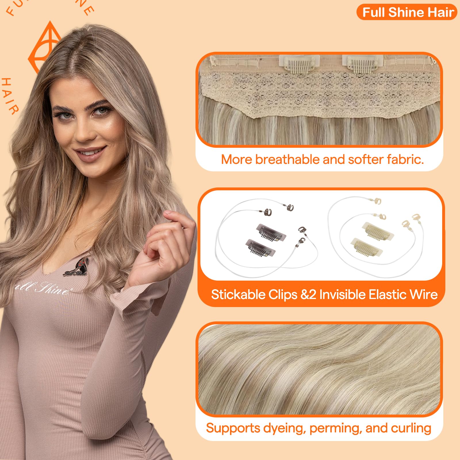 Amazon.com : Full Shine Invisible Wire Hair Extensions 14 
