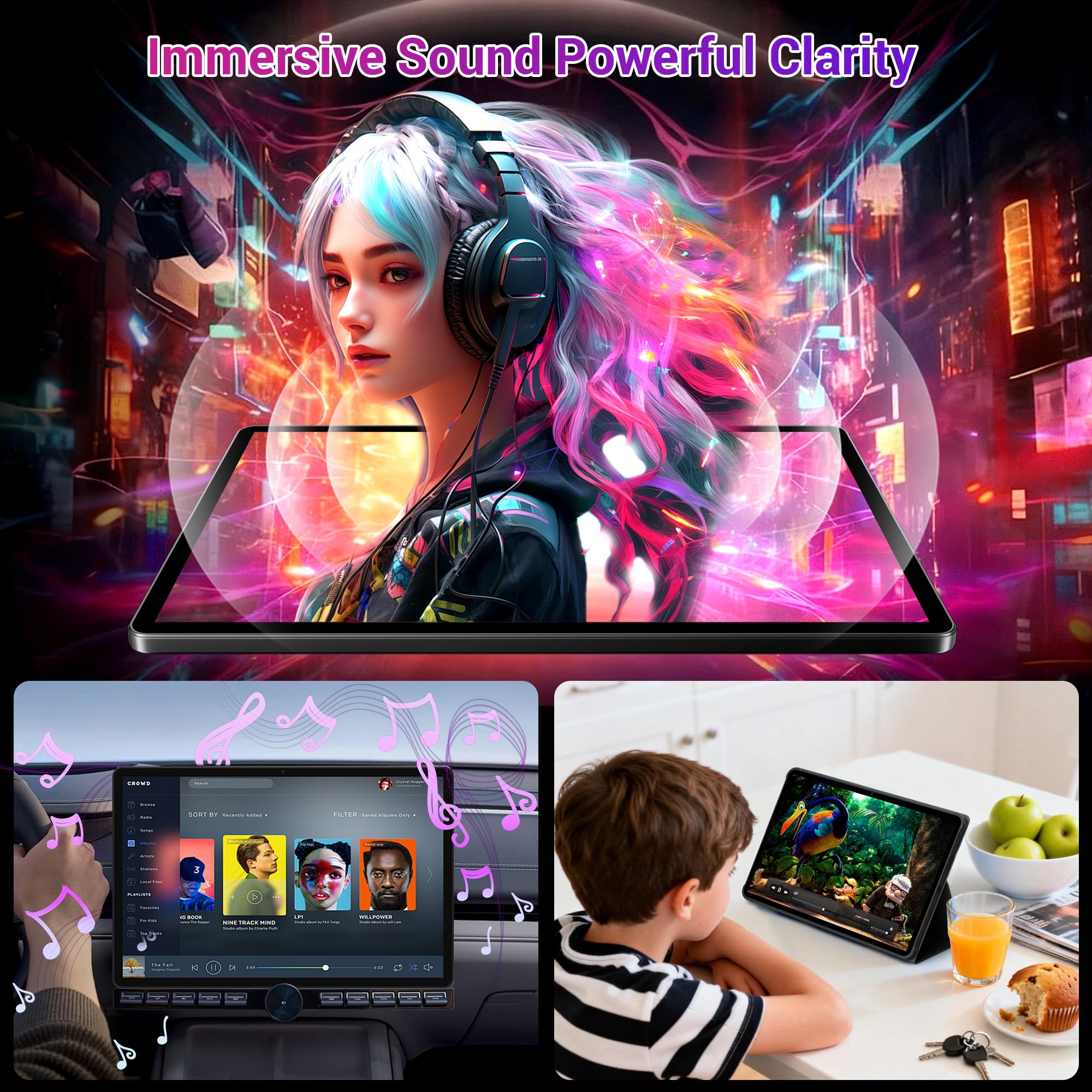 3K 13 Zoll Android 15 Tablet, 36GB RAM, 512GB ROM (erweiterbar auf 2TB), 4G LTE丨5G WLAN, 2940 x 1840, 11580mAh, Octa-Core, 13MP+8MP, Tablet mit Tastatur丨GPS丨Bluetooth丨4 Lautsprechern(Schwarz)