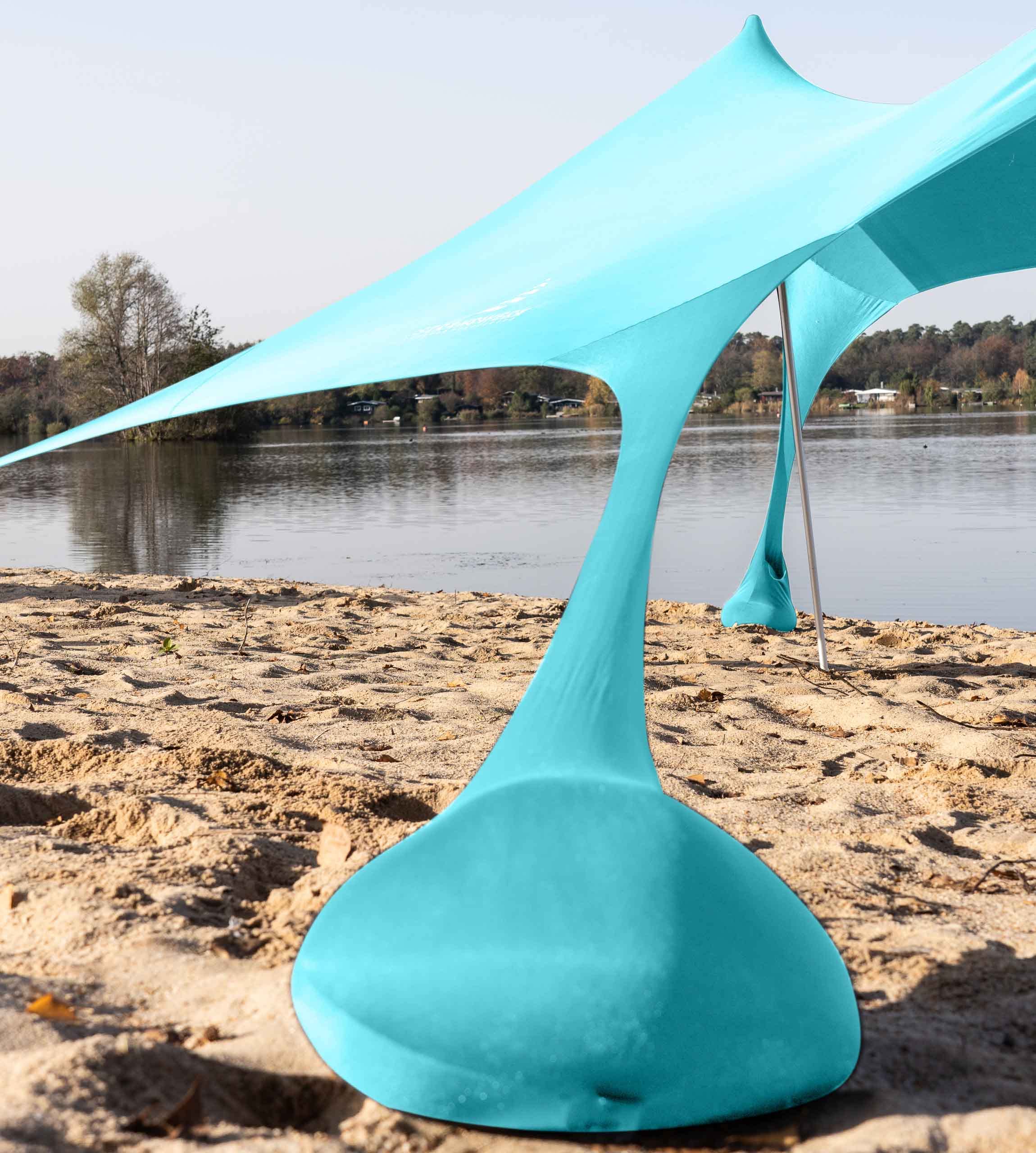 Tenda da spiaggia in lycra di alta qualità, tenda da spiaggia pop-up, con aste in alluminio e ancora di sabbia "Ole", turchese