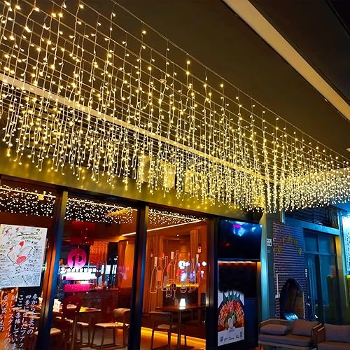 Miniatura 4 de Luces LED de carámbanos, 8 modos de 16.4 pies, 112 luces LED de Navidad, cortina corta colgante de hadas, luces extensibles para boda, balcón,