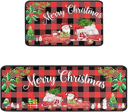 Alfombras de cocina navideñas con gnomo de Feliz Navidad, antideslizantes, acolchadas, resistentes a las manchas, lavables a máquina, juego de