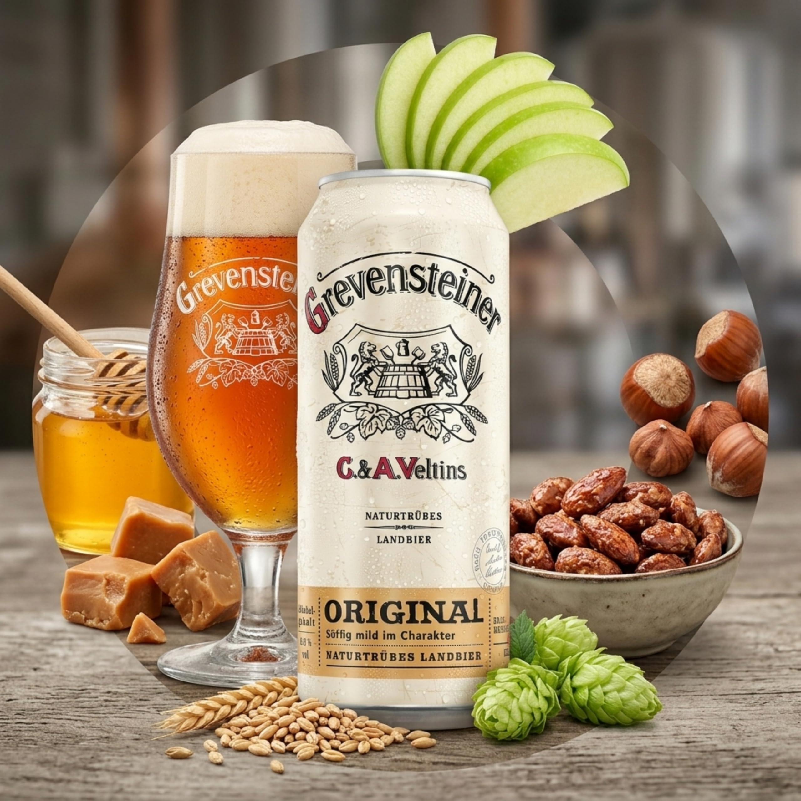 Grevensteiner Original Landbier Naturtrüb, EINWEG (24 x 0,5 l Dose) – Naturtrübes Landbier süffig & mild mit Nuss- und Röstbitternote, 5,2% Alkohol – matte Bernsteinfarbe mit Orange-Reflexen