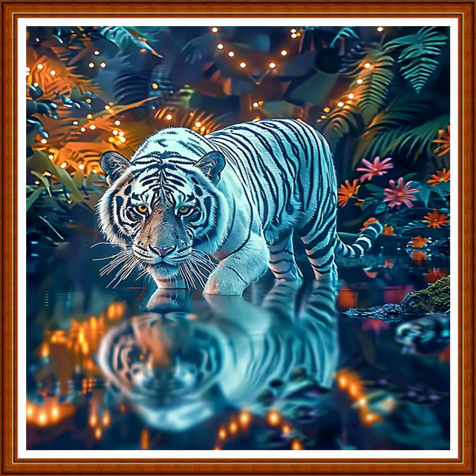 Joyhoor Stamped Cross Stitch Kits for Beginners Needlepoint Kits for Adults Embroidery Kits 11CT Counted Cross Stitch Kits Printed Embroidery Pattern-Forest White Tiger 18x18 inchs