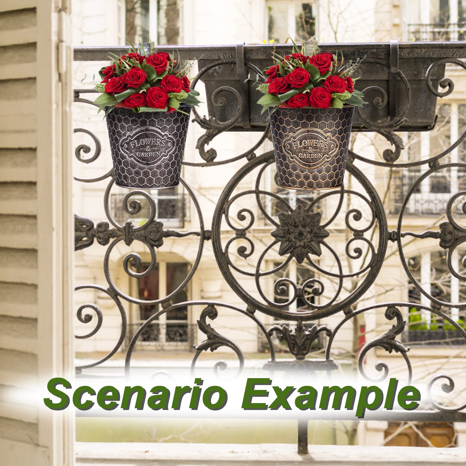 CITÉTOILE - Set di 4 vasi per fiori da balcone, grandi, con gancio e foro di drenaggio, vaso da fiori sospeso in metallo per piante e fiori, vasi da appendere in stile