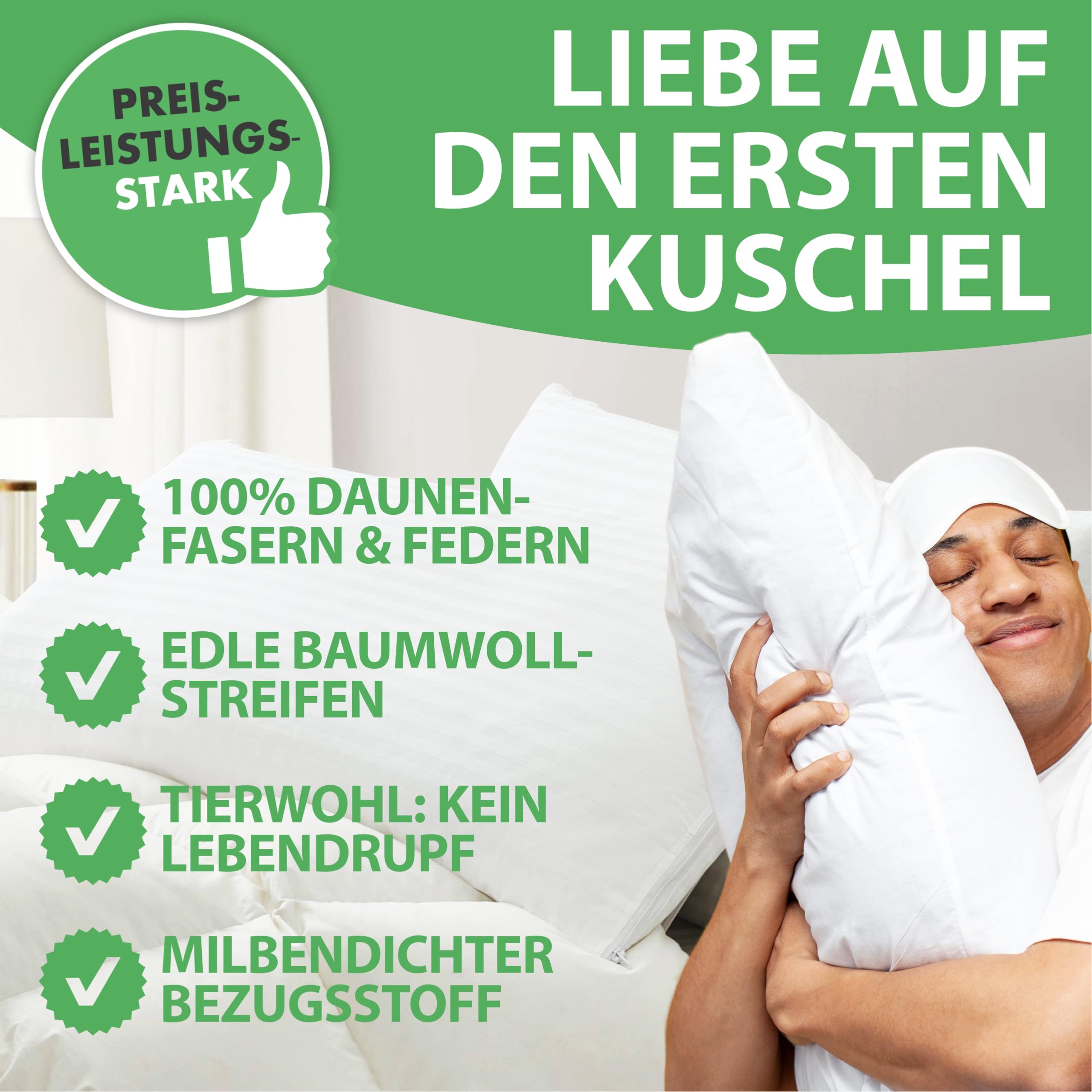 Welldora Premium Kopfkissen 80x80 höhenverstellbar | 100% Daunenfasern & Federn | Ergonomische Innovation: anpassbar fest bis weich | Kissen fachärztlich geprüft, Oeko-Tex Zertifiziert in Deutschland