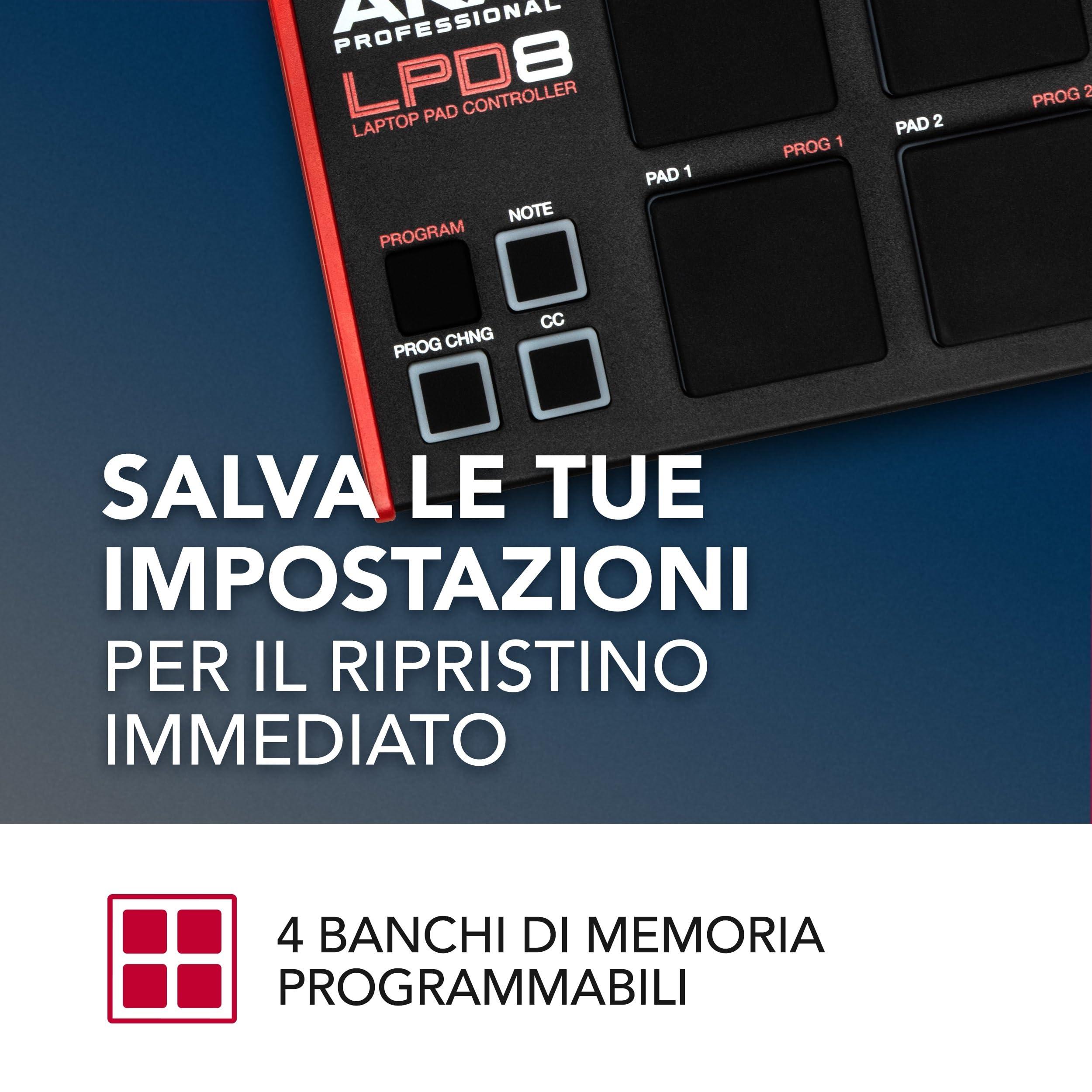 Akai Professional LPD8 - Controller MIDI USB con 8 Drum Pad MPC Reattivi per Mac e PC, 8 Manopole Assegnabili e Software per la Produzione Musicale