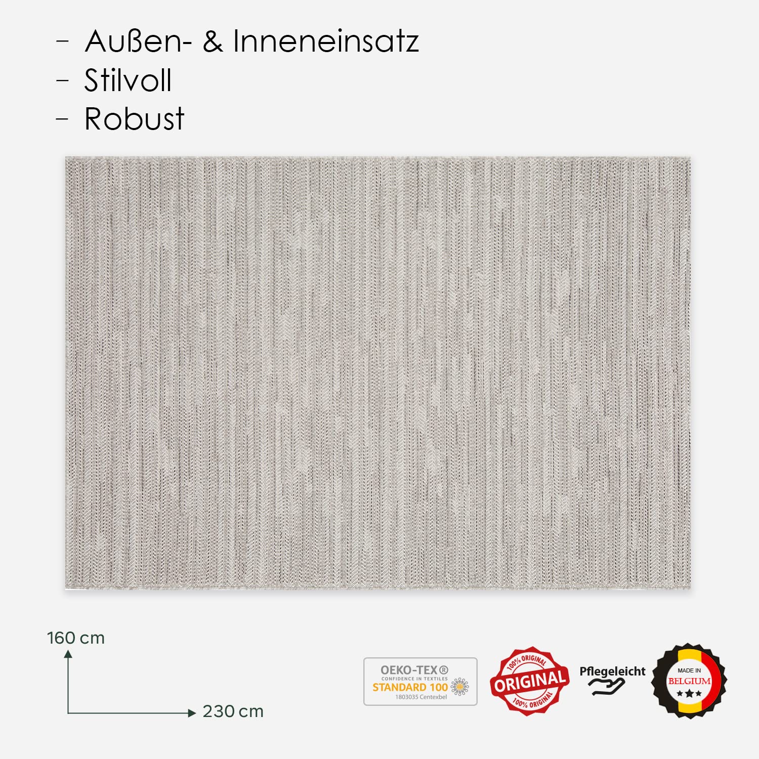 DomDeco In- & Outdoor Teppich UMAR mit Flachgewebe - wetterfest & robust für Garten/Terrasse/Balkon oder Innenräume, aus Kunstfaser, Grau in 160x230cm