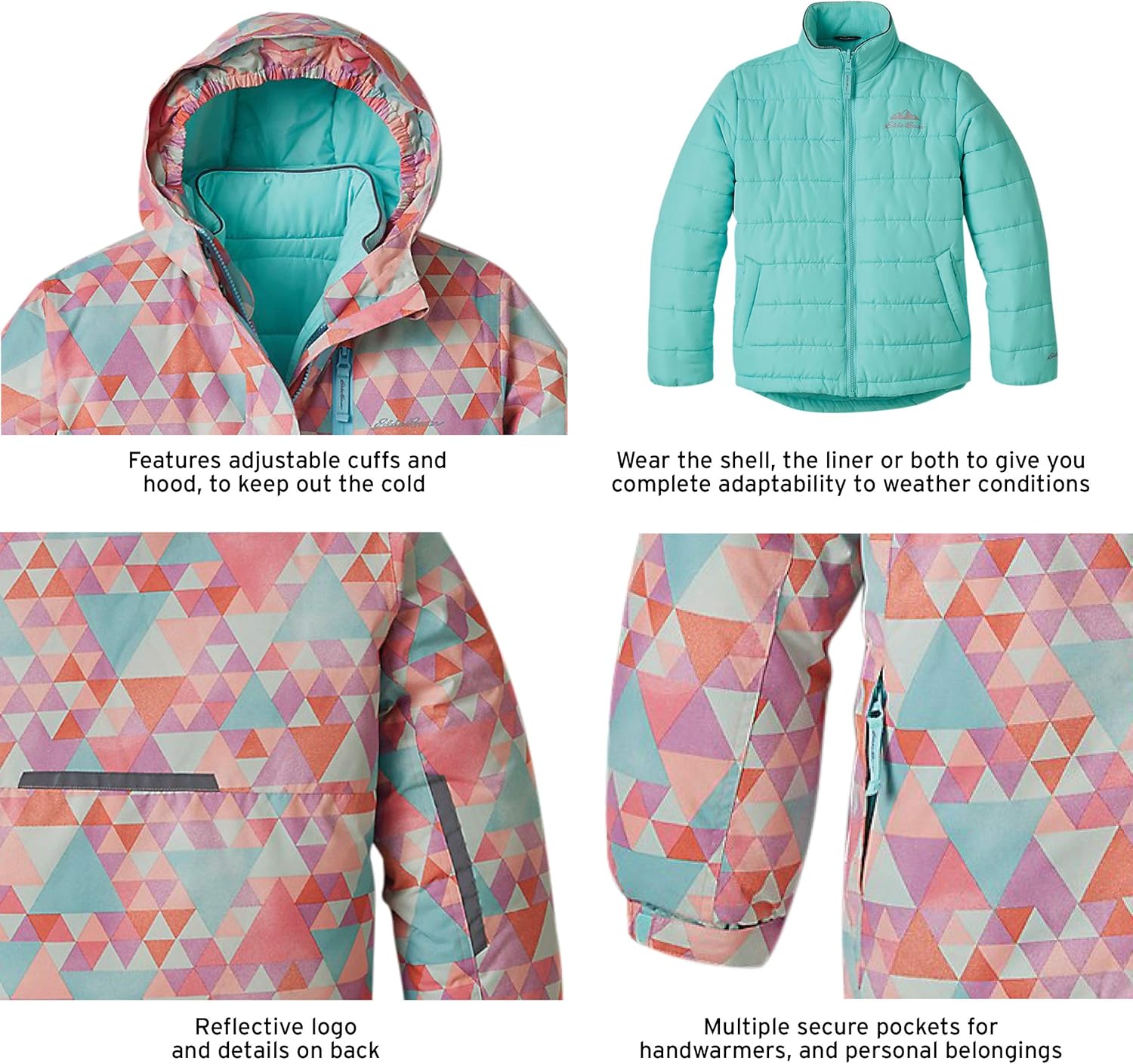 Eddie Bauer Kids' Ski Snow Jacket - Waterproof 3 in 1 Insulated Winter Coat with Removable Shell for Boys and Girls (XXS-XL)