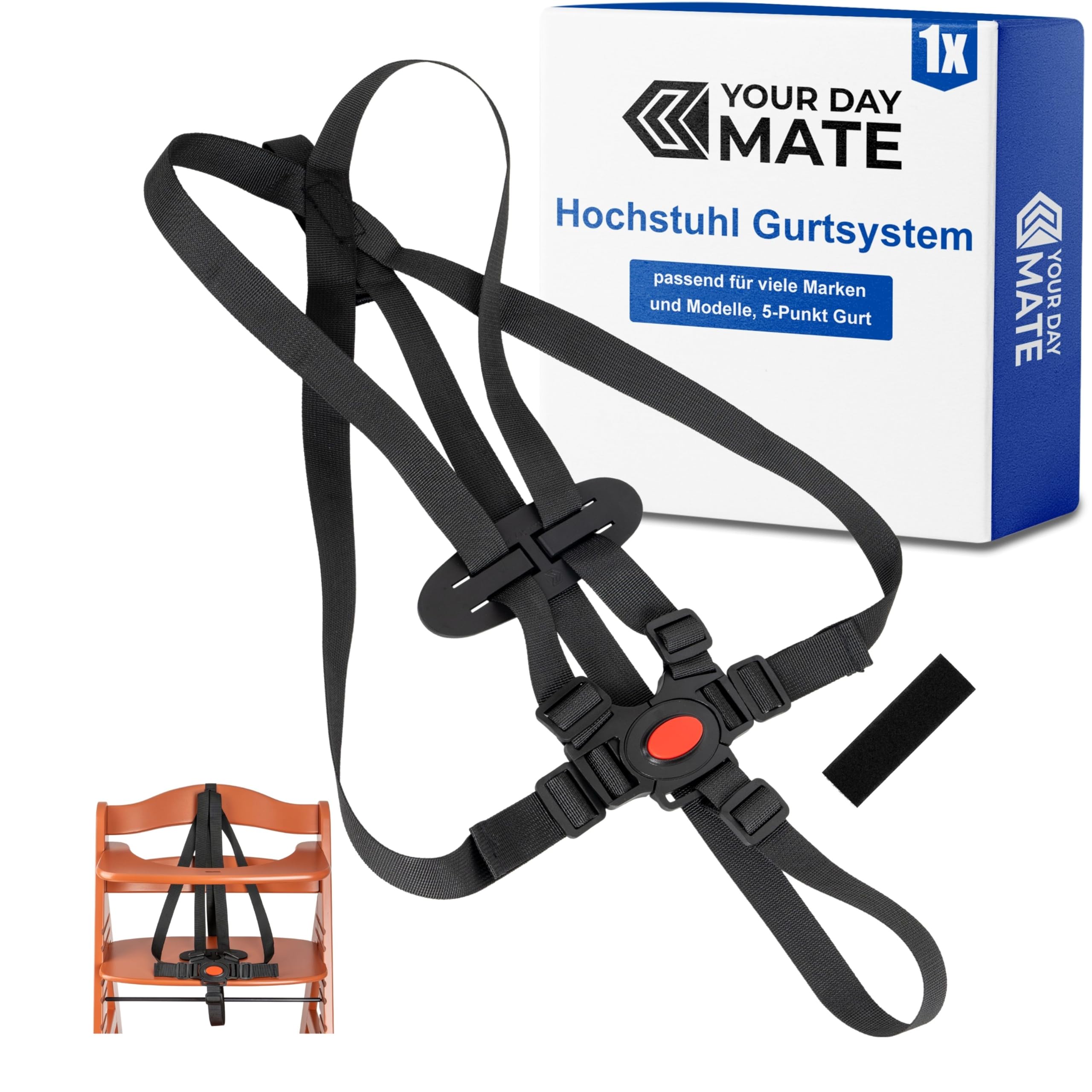 5-Punkt Gurt für Hochstuhl, 1 Set, kompatibel mit Hauck Alpha, Beta, Stokke Tripp Trapp, Roba, uvm, Schwarz, Gurtsystem mit Brustclip, verstellbarer Kinderhochstuhl Sicherheitsgurt, Hochstuhlgurt Set