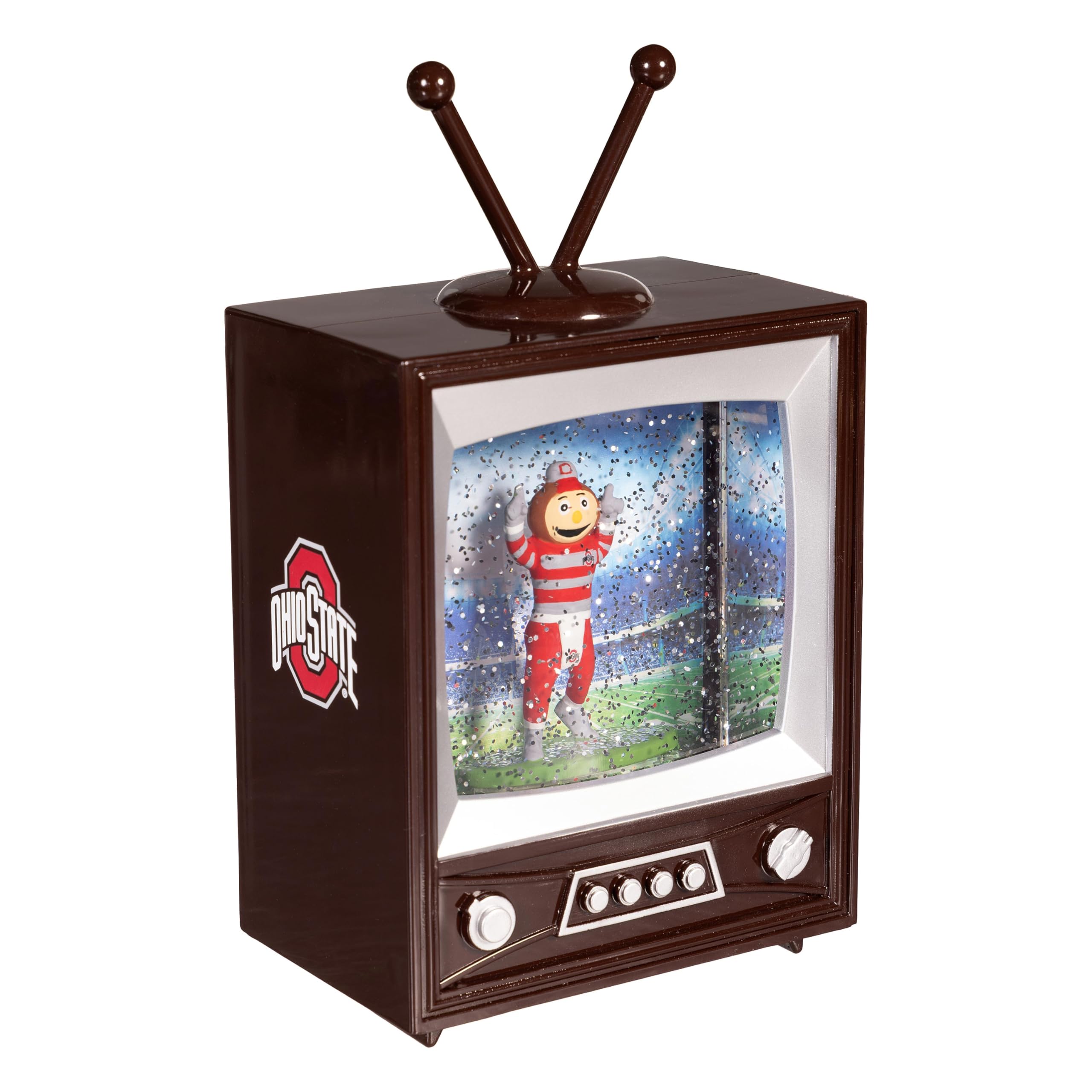 NCAA Ohio State University Snow Globe Lantern, Vintage TV Water Globe with Lights &amp; Swirling Glitter, Battery Operated Christmas Tabletop Decoration, College Sports Gift for Men &amp; Women Fans
