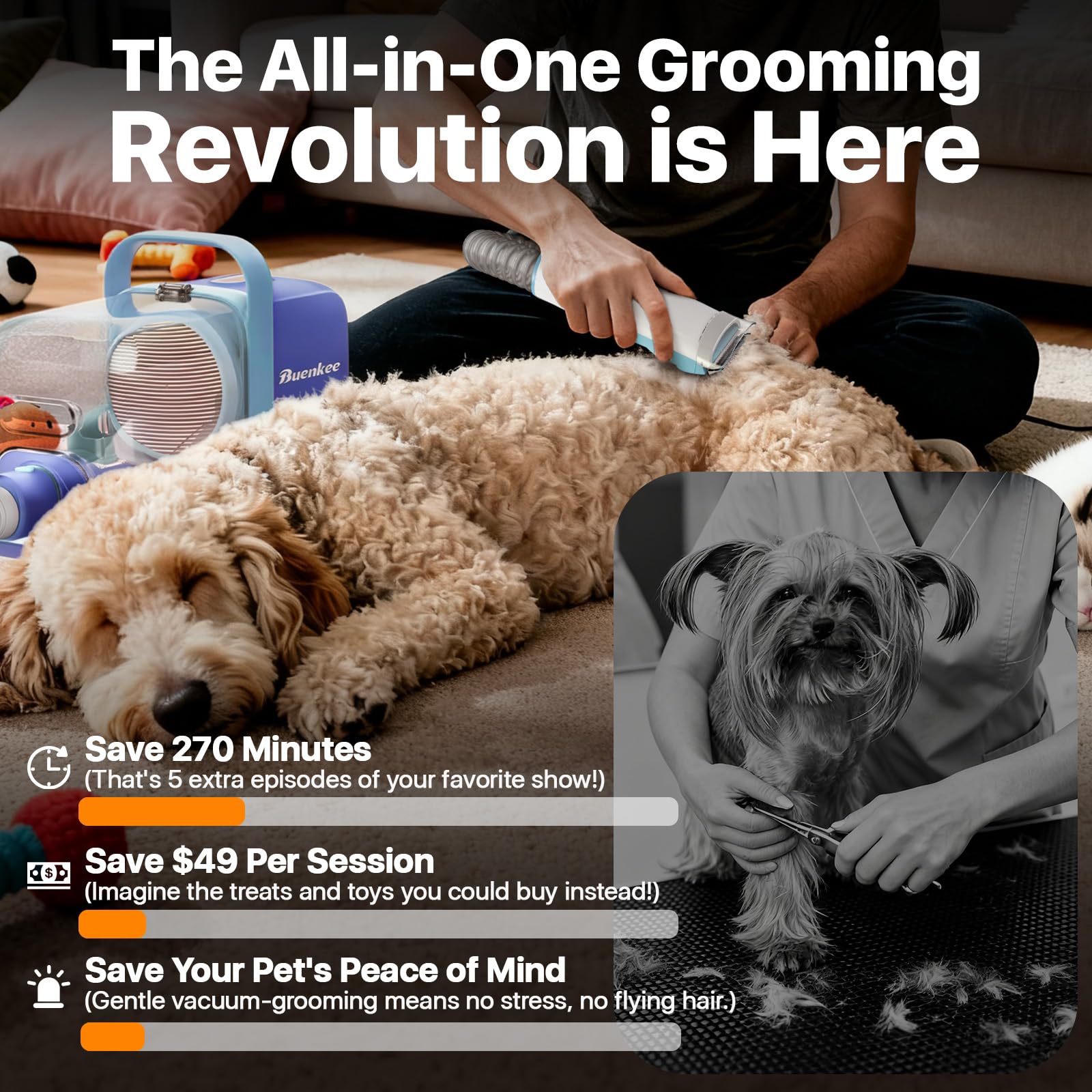 Buenkee Dog Grooming Vacuum Kit, 15000Pa Clipper, Shedding Brush, 2L, Blue view 7