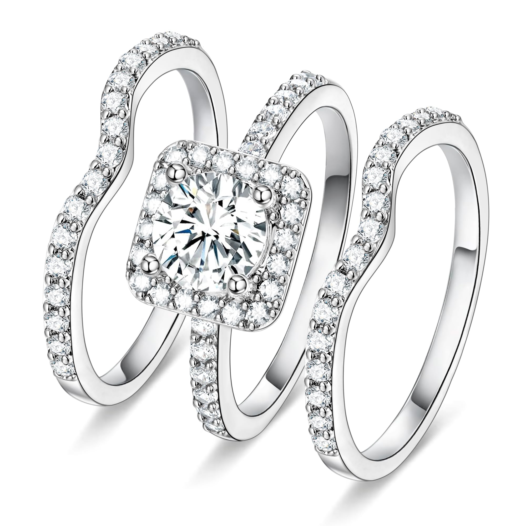 Chriscoco Anillos de Compromiso Mujer Anillos Mujer Plata Alianzas Boda Anillo Promesa Diamante Simulado Anillos Mujer - con Caja de Joyería